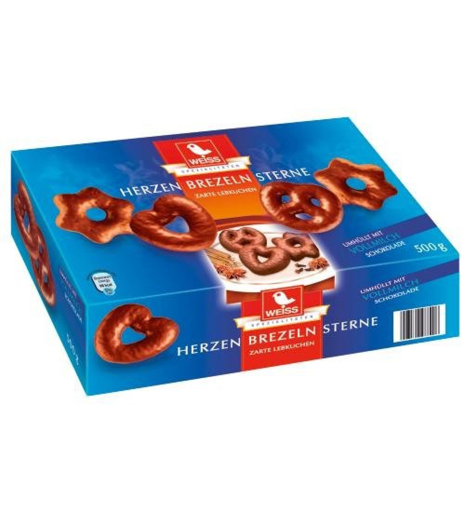 Weiss hearts stars pretzels whole milk pack of 6 (6 x 500 g)