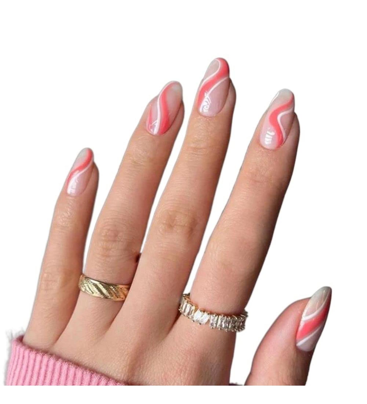 24 Pieces Oval Head Fake Nails Green Almond Faux Nails with Glue Full Coverage Nail Tip Press Nails (Color : 05) - Buy Online on GoSupps.com