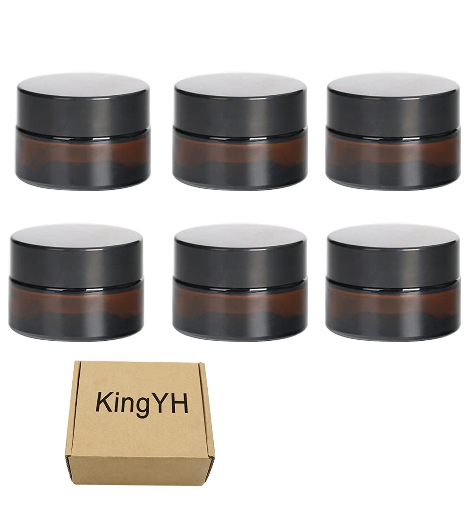 Kingyh 6-Pack 5ml Amber Glass Bottles - Perfect for Cosmetics Creams Lotions Essential Oils & Powders | Empty Containers with Lids - Buy Online on GoSupps.com
