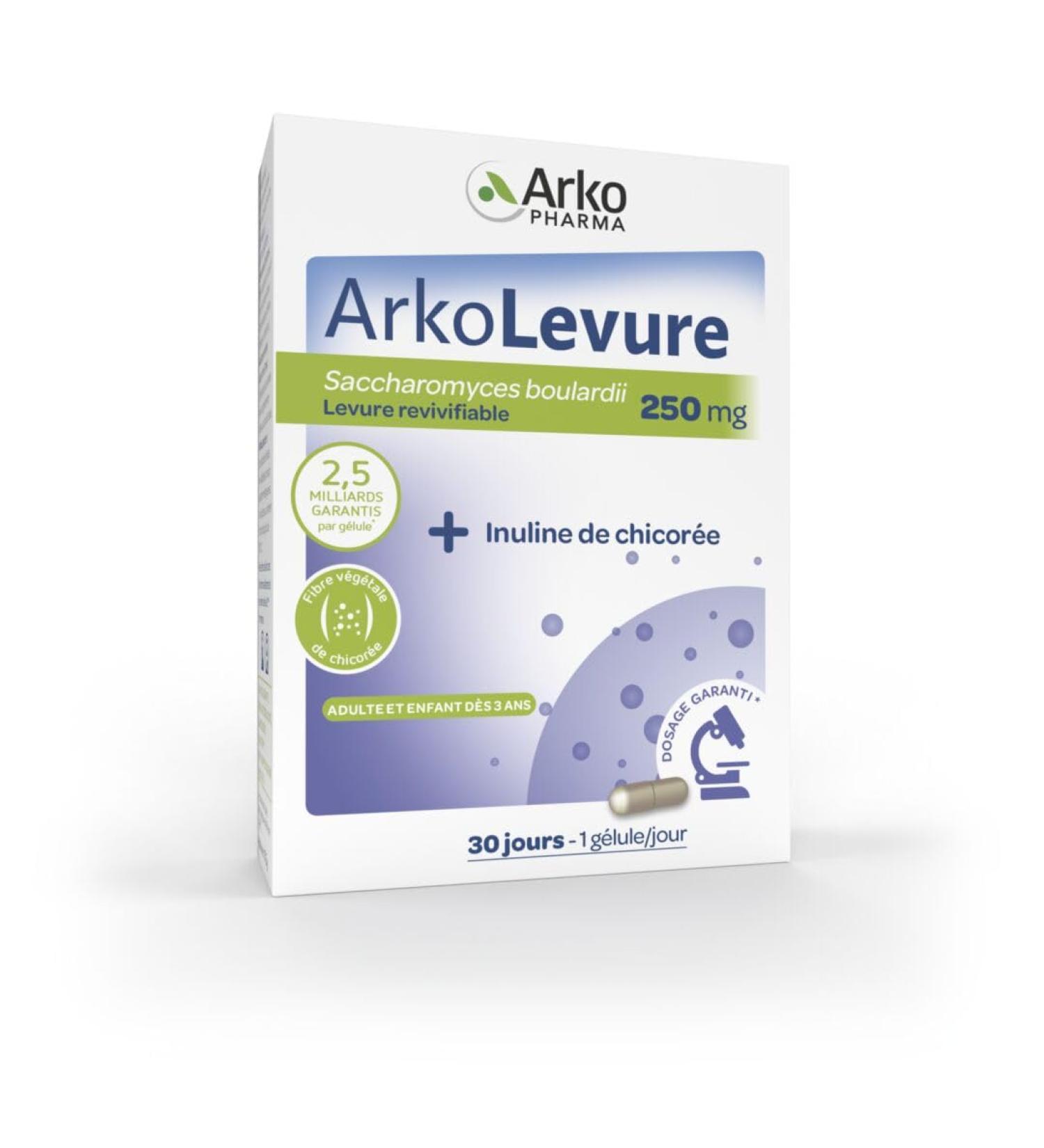Arkopharma - Arkolevure 250 mg - Levures digestives et inuline - Bo te de 30 g lules sous blister ultra-protecteur - Cure d'un mois 1 unit (Lot de 1) - Buy Online on GoSupps.com