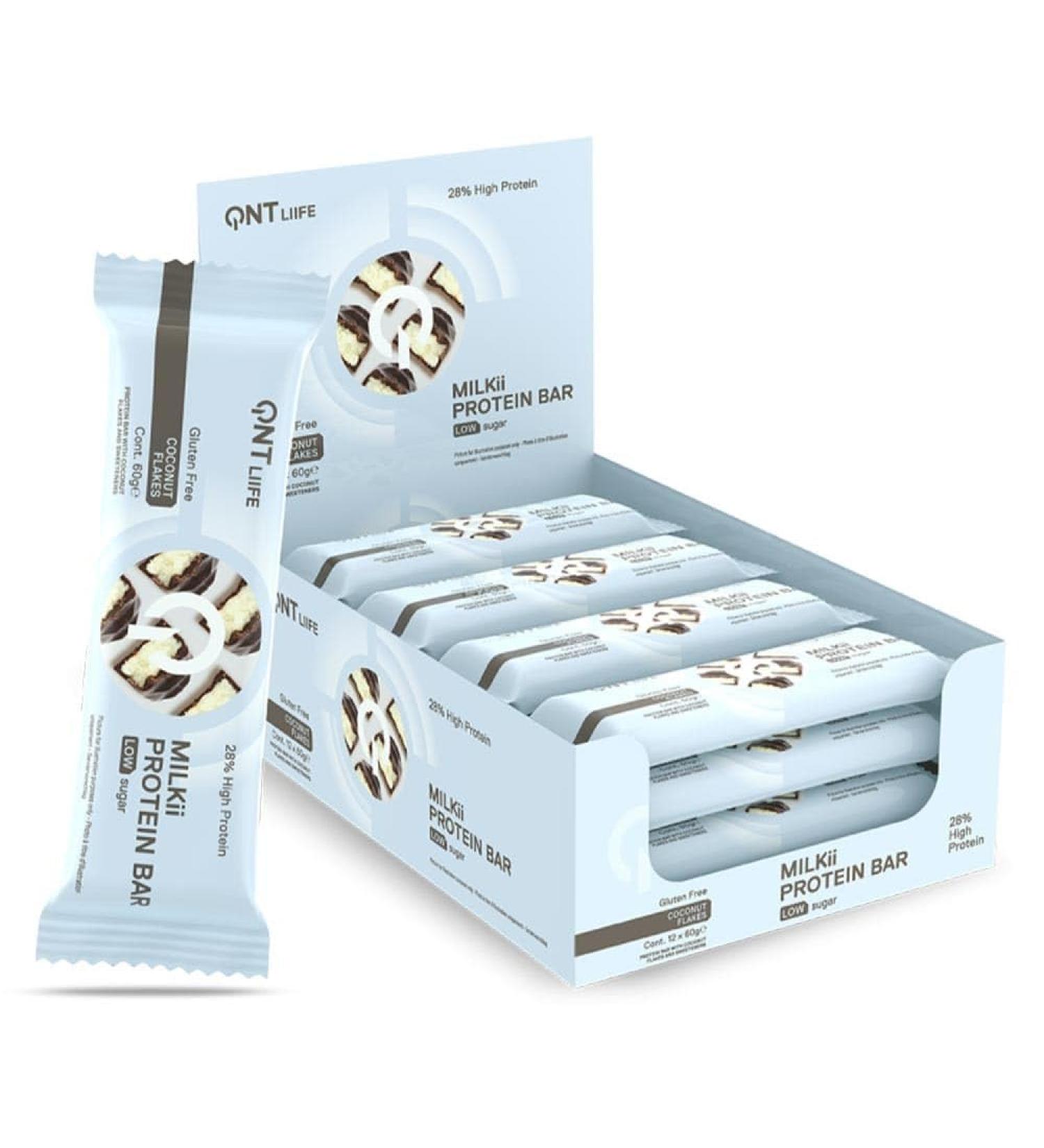 Qnt | Milkii Protein Bar Box (12x60g) | Protein bars | Protein and low sugar - Chocolate Coconut - Buy Online on GoSupps.com