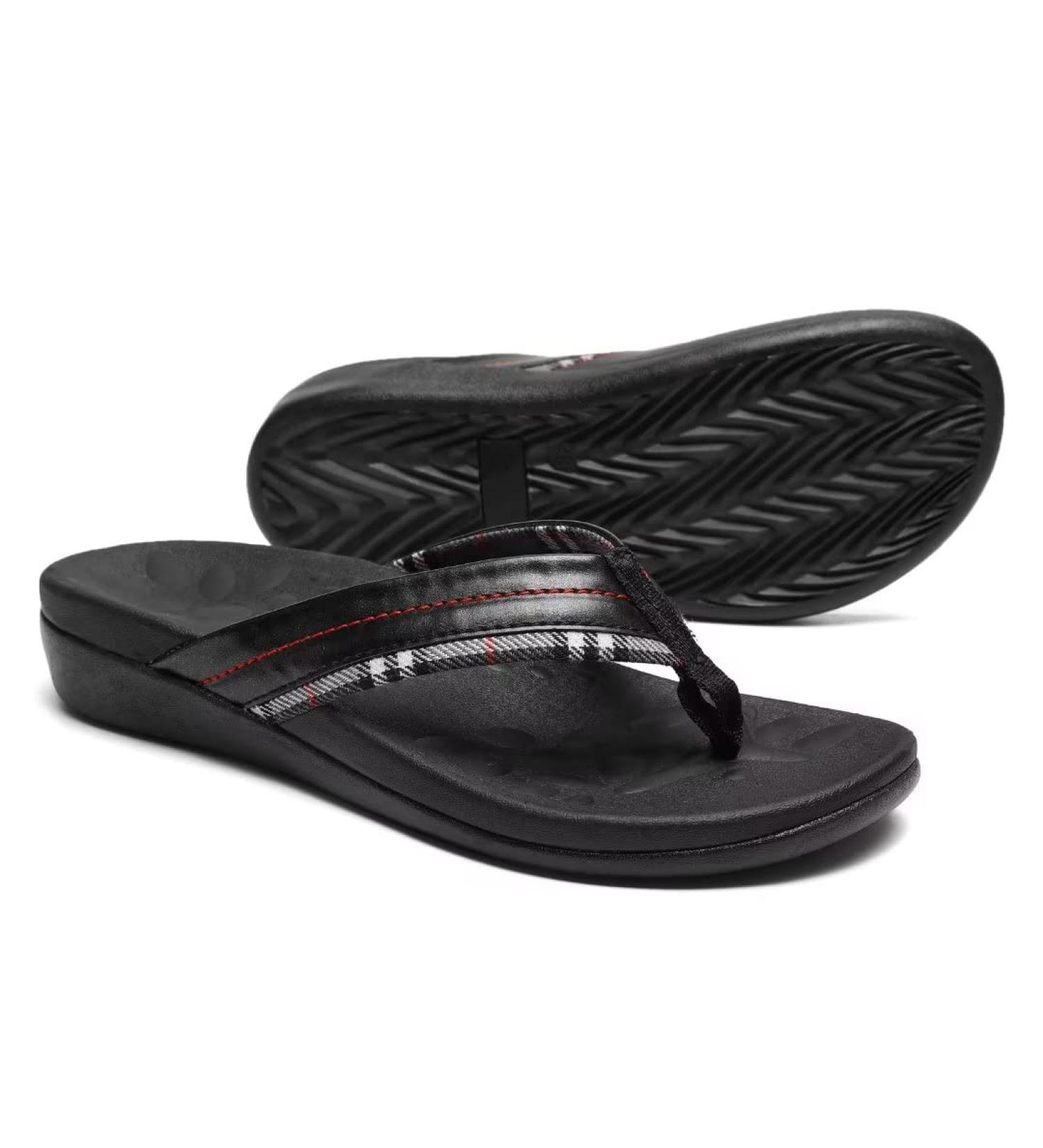 Orthopedic Sandals for Plantar Fasciitis | Arch Support Flip Flops | Non-Slip Lightweight Sandals | Black & Red - Buy Online on GoSupps.com