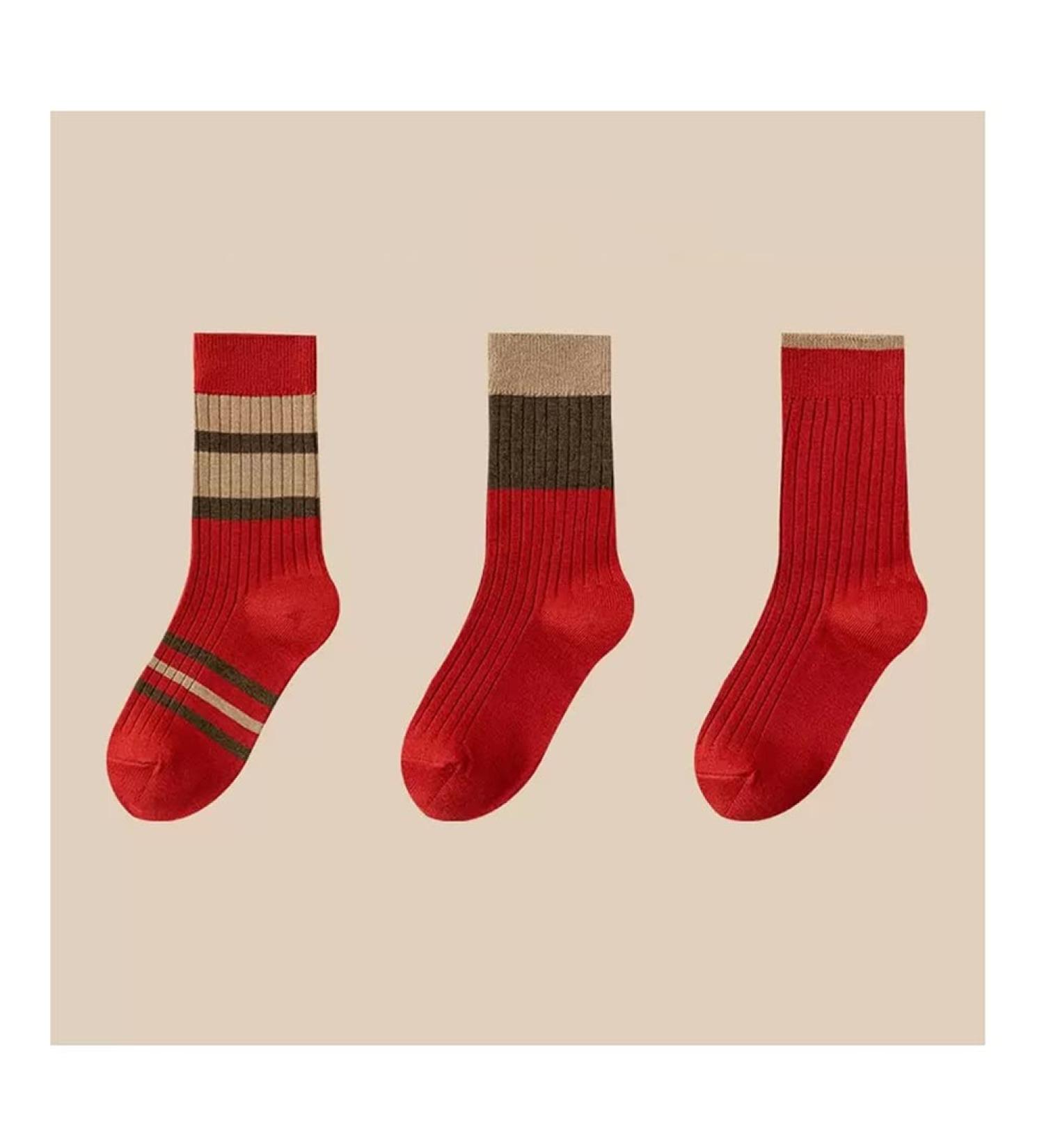 New Year's Red Cotton Lucky Socks - Comfortable & Warm Thermal Sports Socks 3 Pairs (Size 34-40) - Buy Online on GoSupps.com