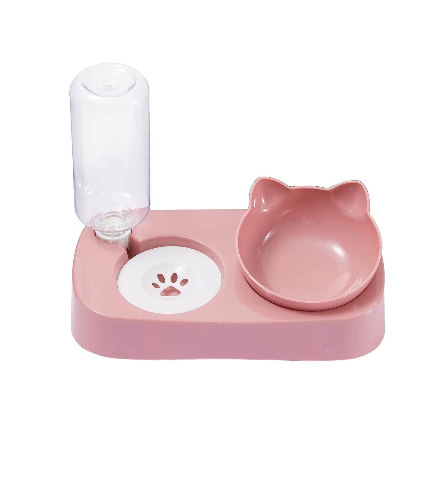 Cute Tilted Raised Food & Water Bowl Set for Indoor Cats | Detachable Elevated Stand | Pink - Buy Online on GoSupps.com