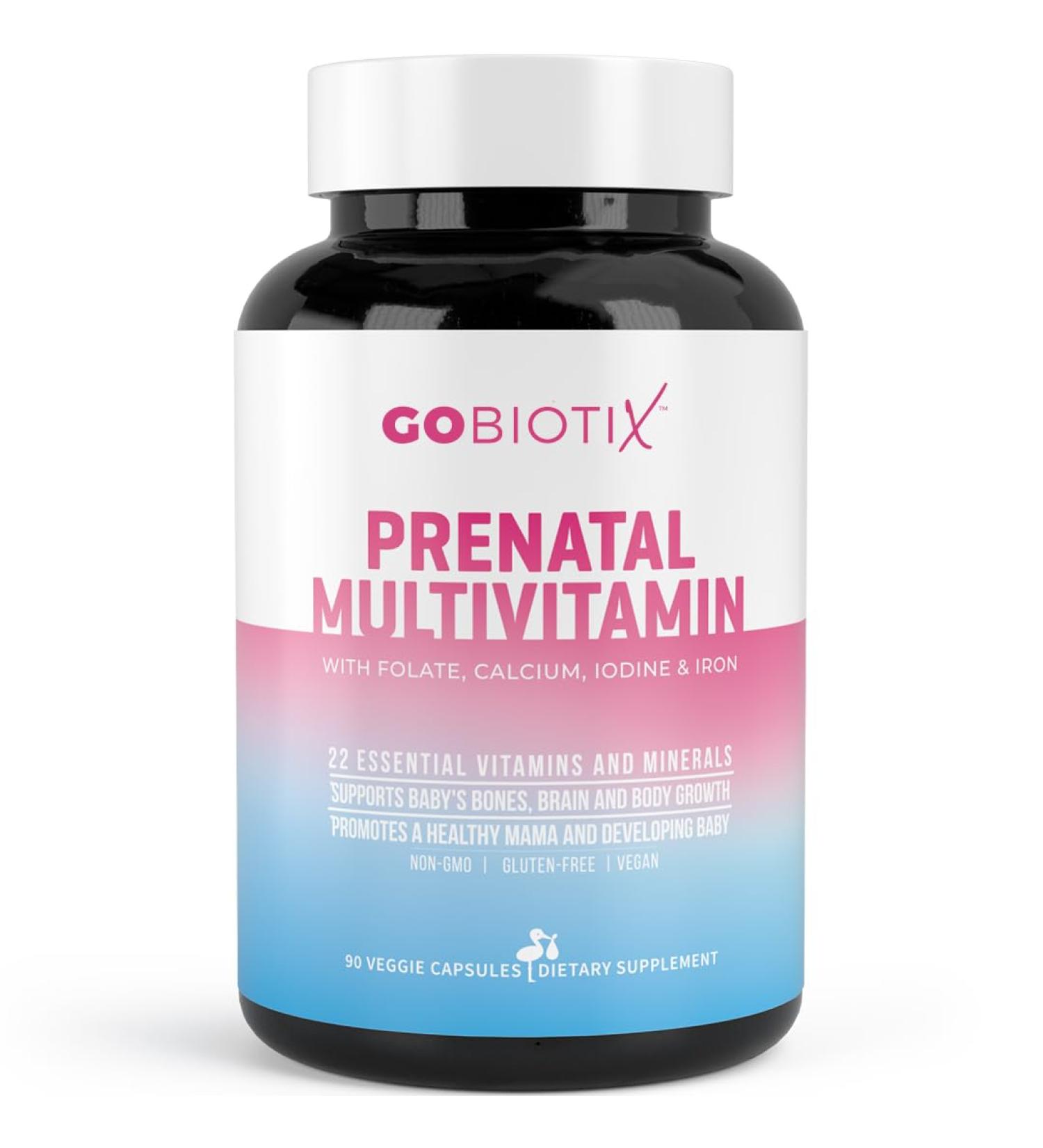 GOBIOTIX Prenatal Vitamins for Women - Multivitamins with Iron Calcium Vitamin D2 C Zinc & Folic Acid for Pregnancy - Pre and Postpartum Essentials - Non-GMO - 90 Capsules - Buy Online on GoSupps.com