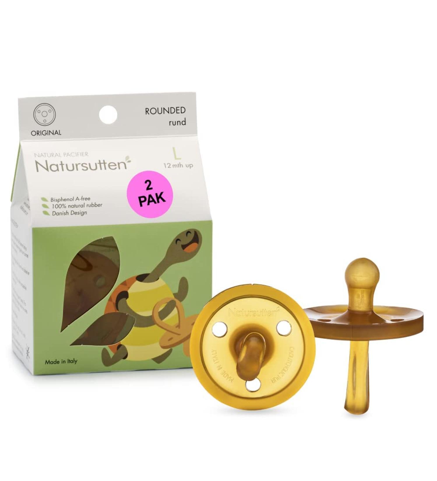 Natursutten 12 Months+ Natural Rubber Pacifier - Eco-Friendly BPA-Free Round Design - Made in Italy - 2 Pack - Buy Online on GoSupps.com