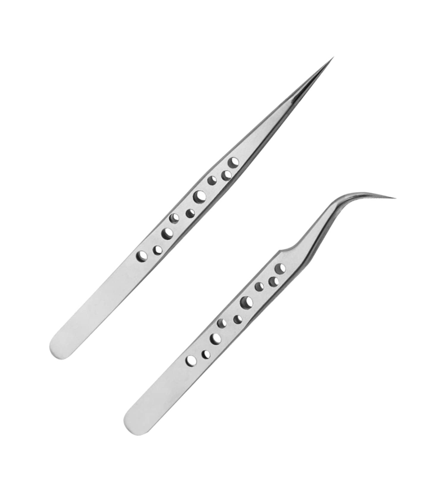 2 Pieces Pointed Tweezers Stainless Steel Lash Tweezers Straight and Curve Tip Precision Tweezers for Eyelash Eyebrow Facial or Chin Hair - Buy Online on GoSupps.com