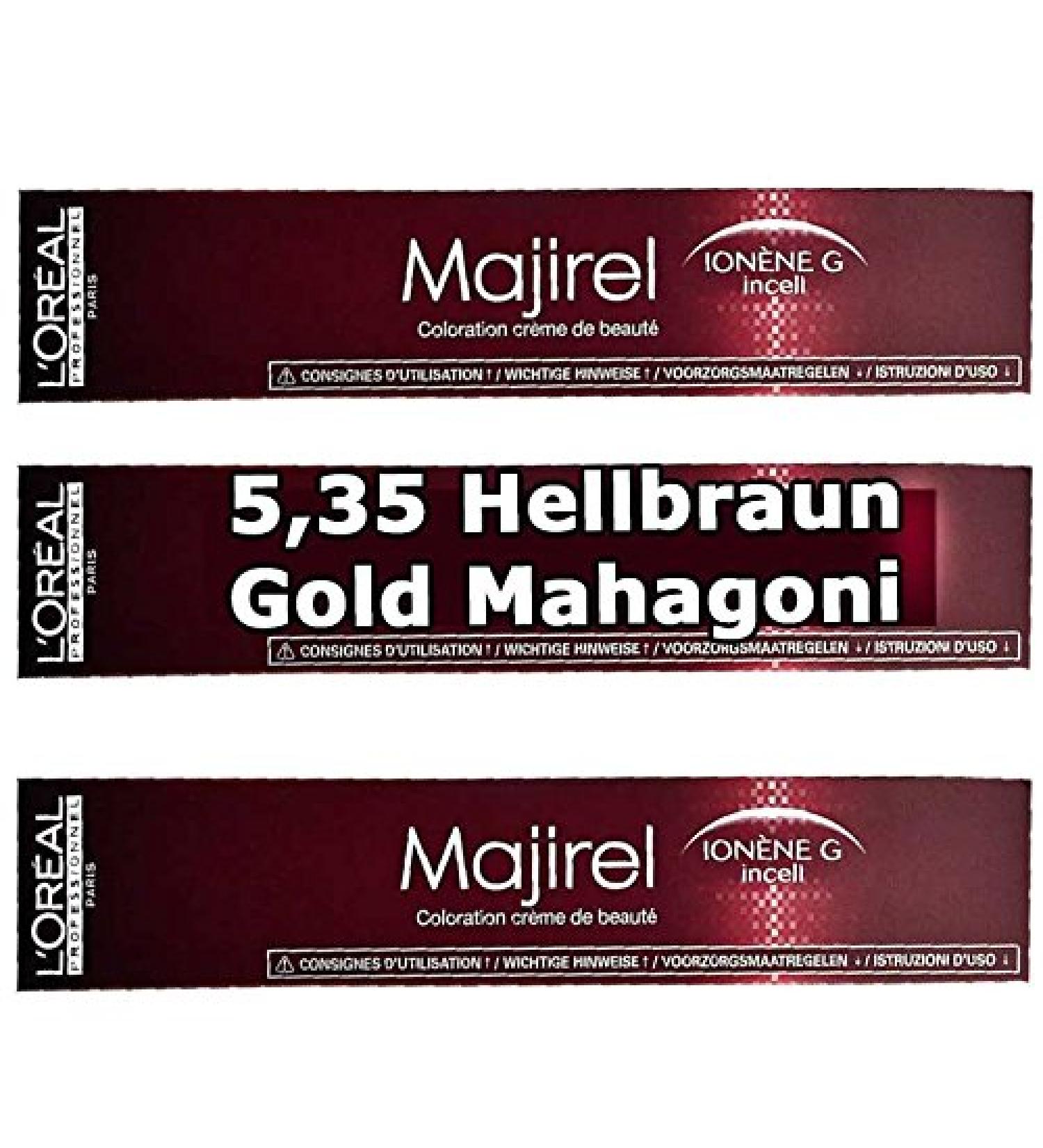 3x Loreal Majirel 5.35 Light Brown Gold Mahogany Cream Hair Color - 50ml