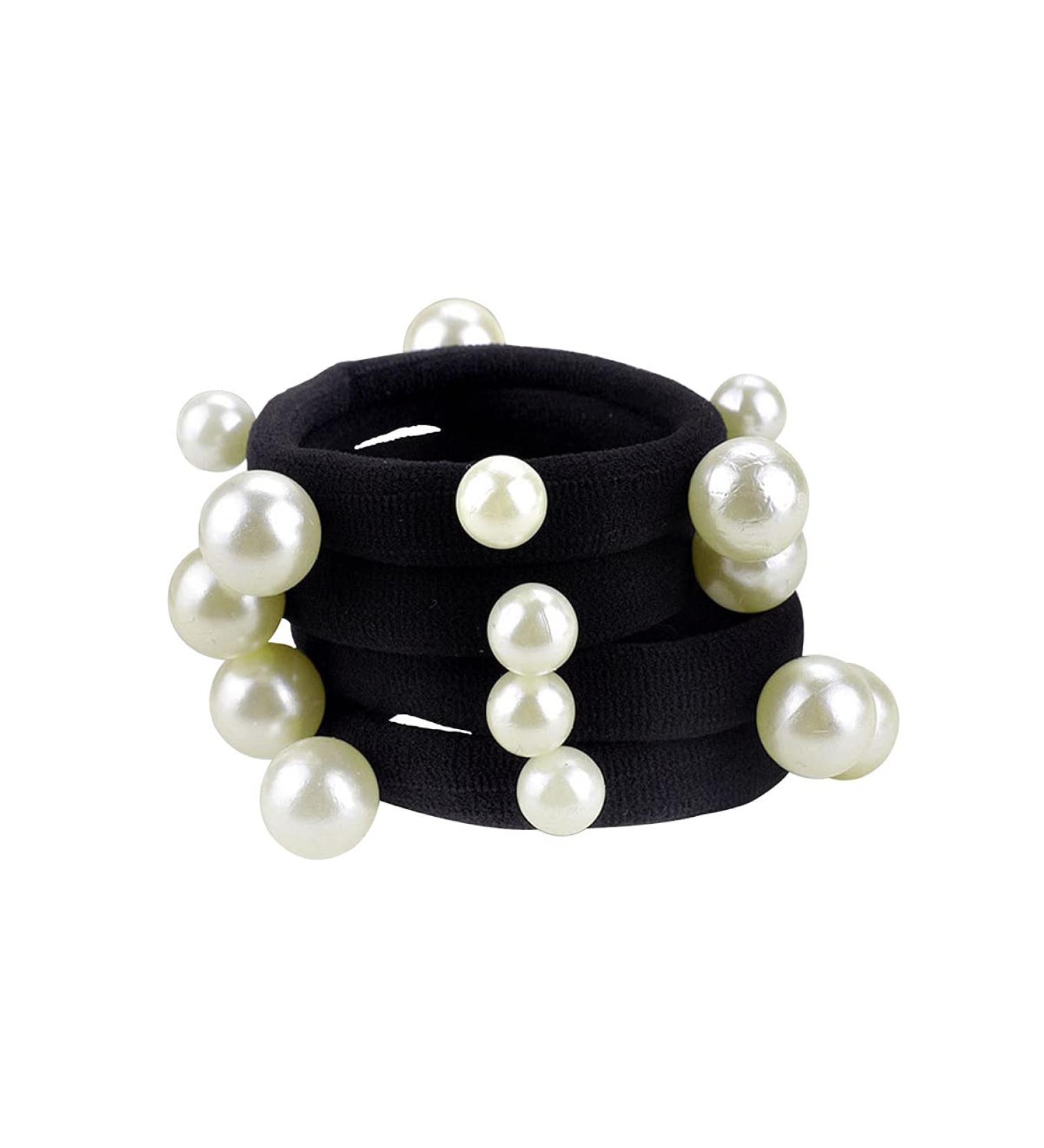 10 Pcs Women's Artificial Pearl Black Hair Ropes - Seamless Hair Bands for Ponytails - Hair Friendly Accessories - Buy Online on GoSupps.com