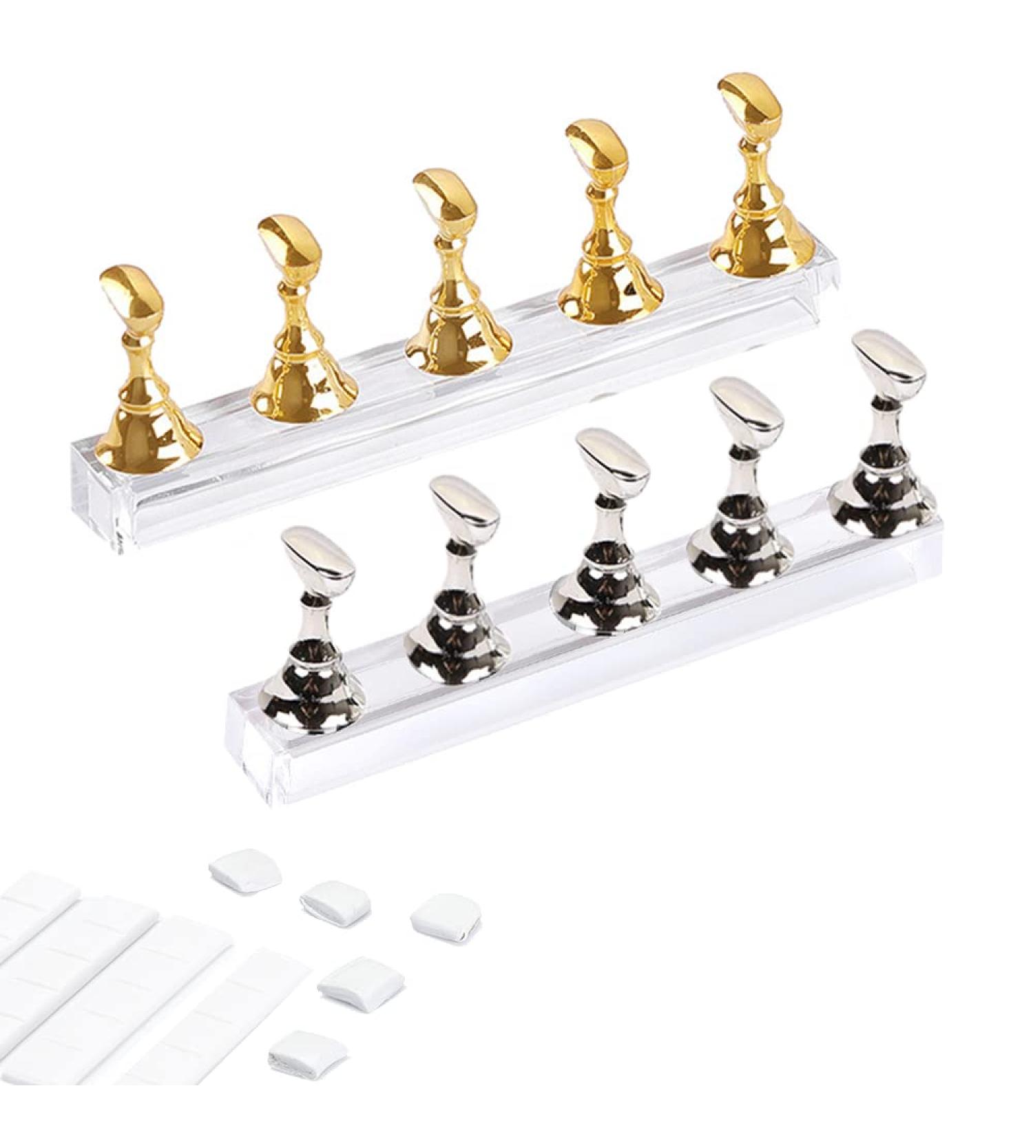 Acrylic Nail Display Stand Kit with Magnetic Practice Stands - Golden and Silver | Reusable Adhesive Putty Clay for DIY Nail Art - Buy Online on GoSupps.com