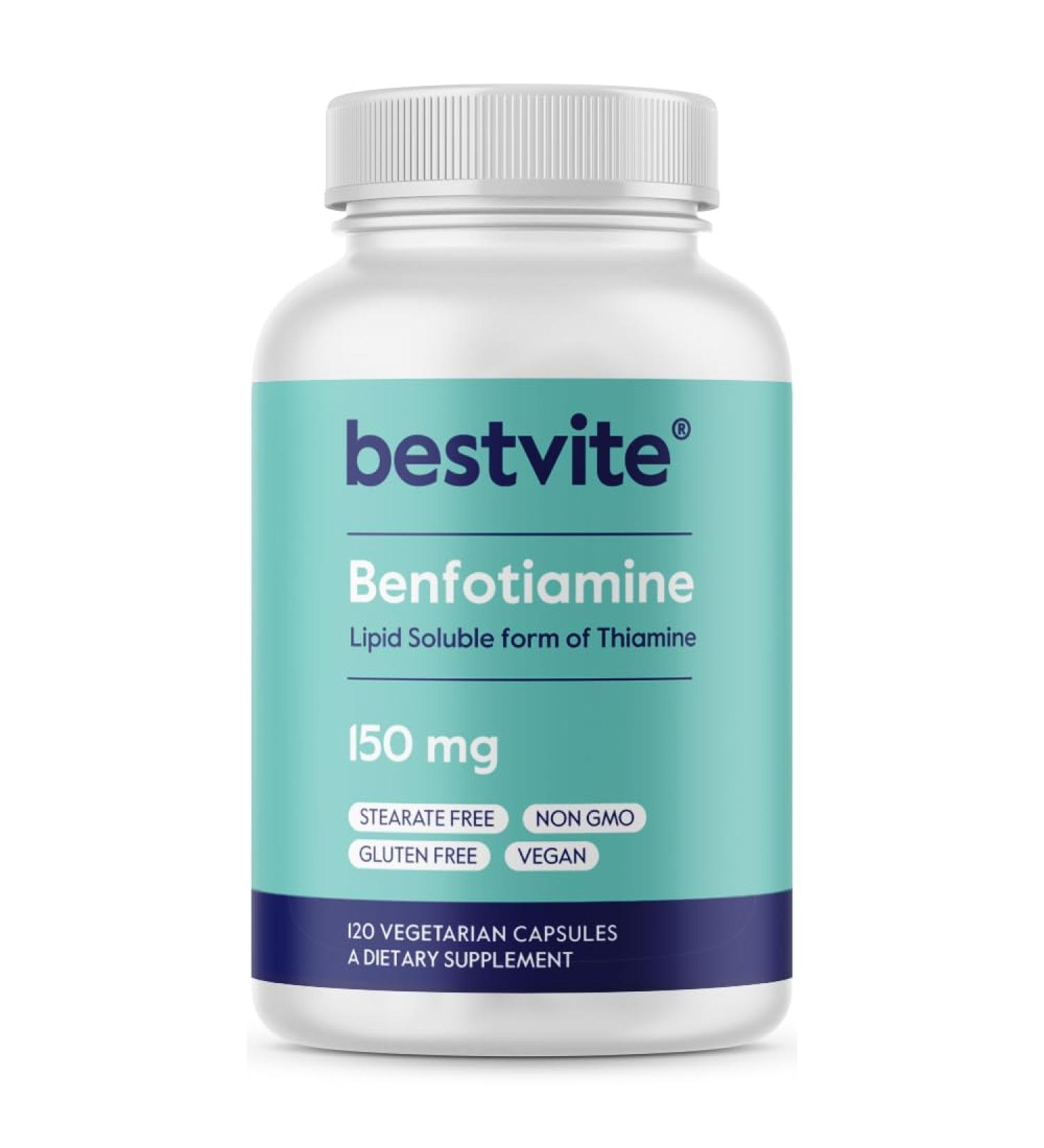 BESTVITE Benfotiamine 150mg (120 Vegetarian Capsules) No Stearates - No Silicon Dioxide - Vegan - Non GMO - Gluten Free 1 Count (Pack of 120) - Buy Online on GoSupps.com