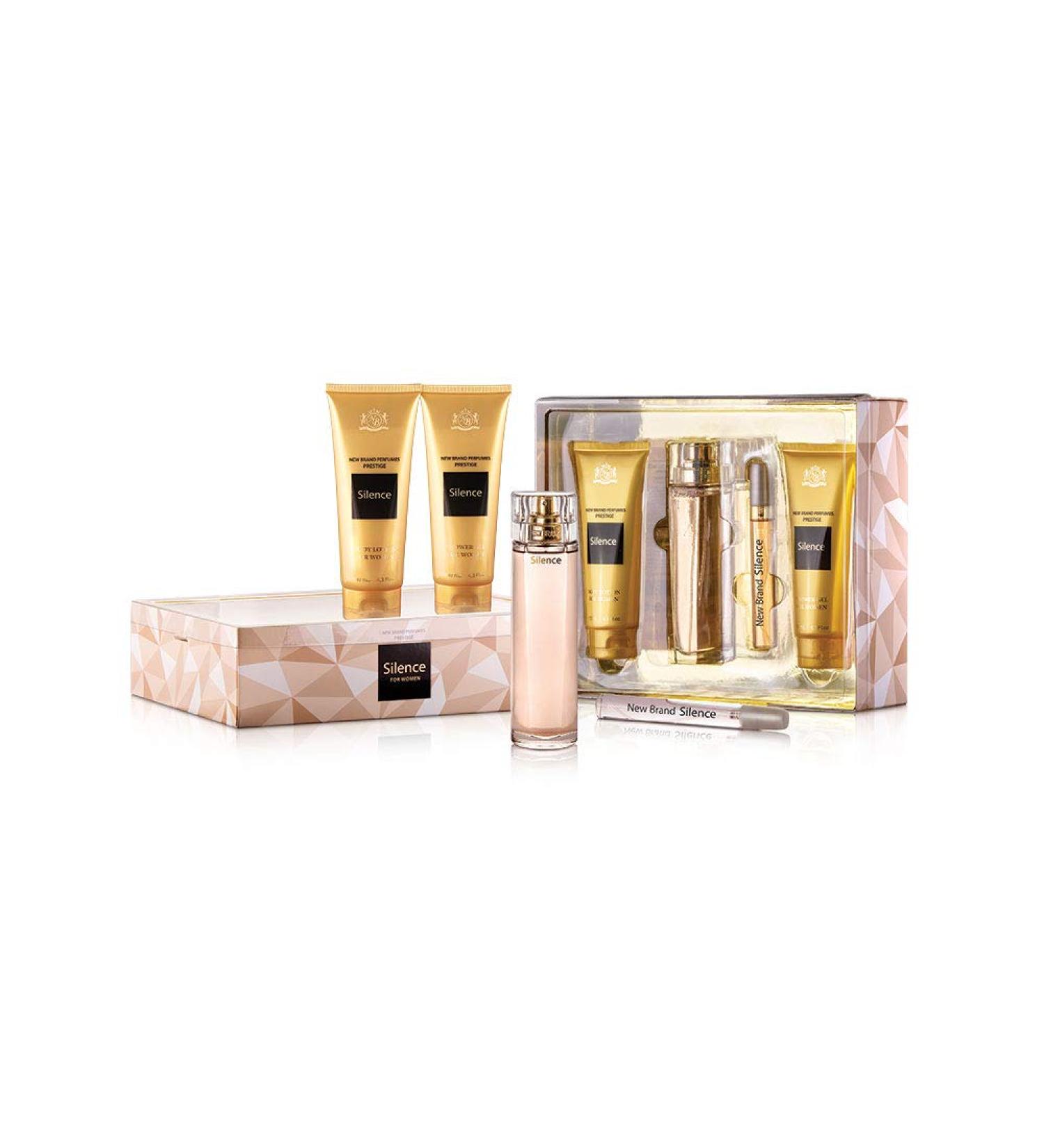 New Brand Prestige Silence for Women - 4 Pc Gift Set 3.3oz EDP Spray 0.5oz EDP Spray 4.3oz Shower Gel 4.3oz Body Lotion