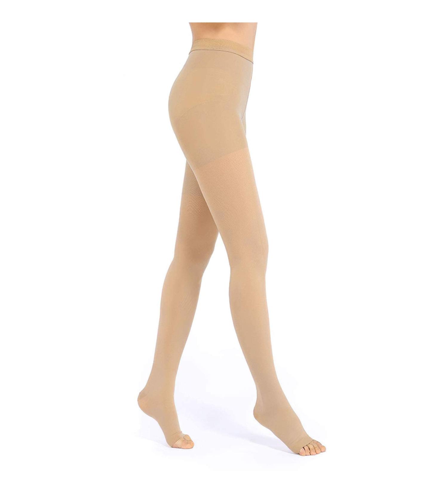 Evolyline 20-30 mmHg Open Toe Compression Tights - Beige XL | Men & Women Graduated Support Pantyhose for Varicose Veins, Edema, Flight, Nursing - Buy Online on GoSupps.com