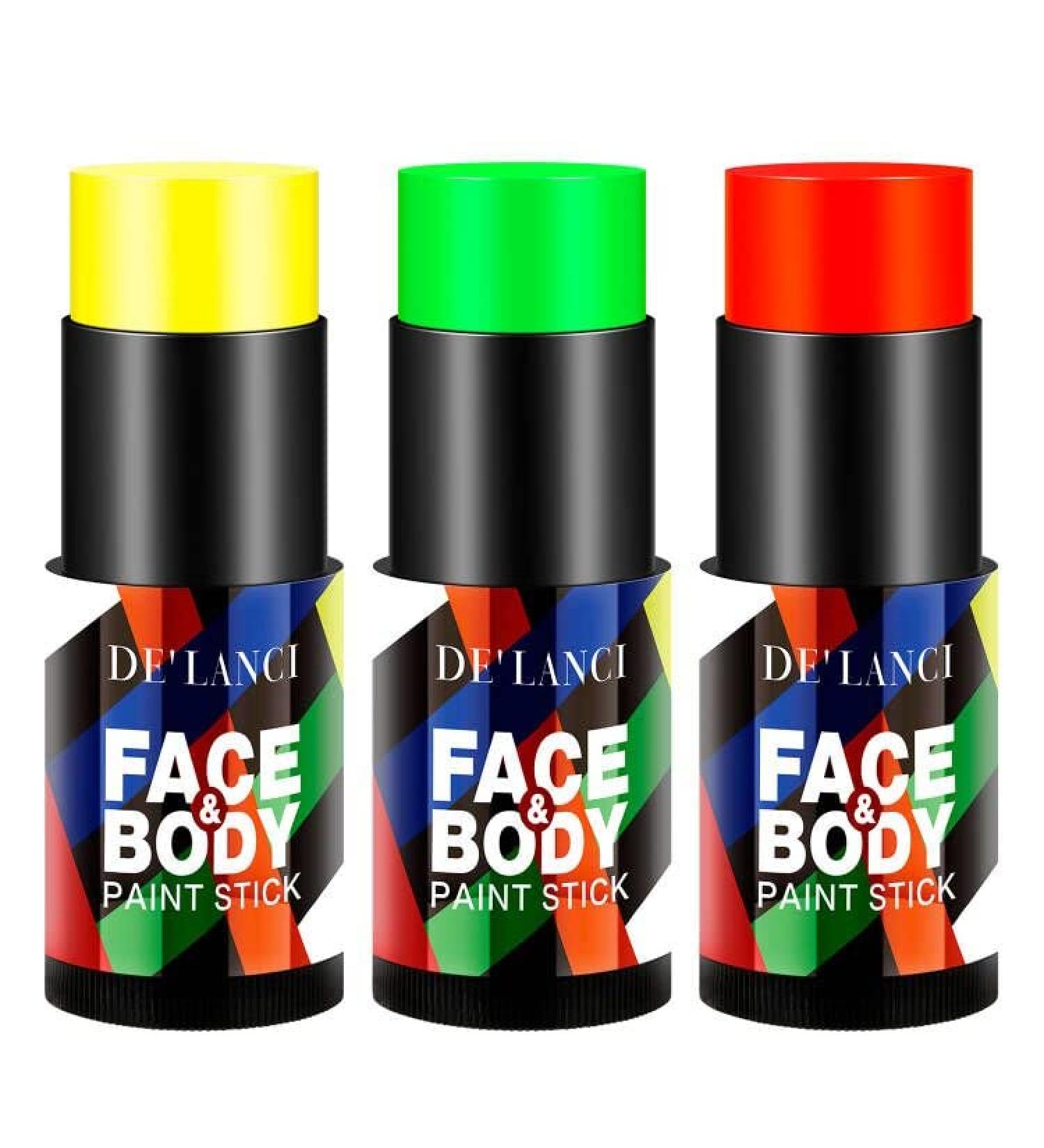 Buy Neon Face Body Paint Sticks Kits - Glow in the Dark DE LANCI Blacklight Reactive Makeup for Adults & Kids - Perfect Blendable Neon Party Supplies in Yellow Red & Green - International Shipping Available - Buy Online on GoSupps.com
