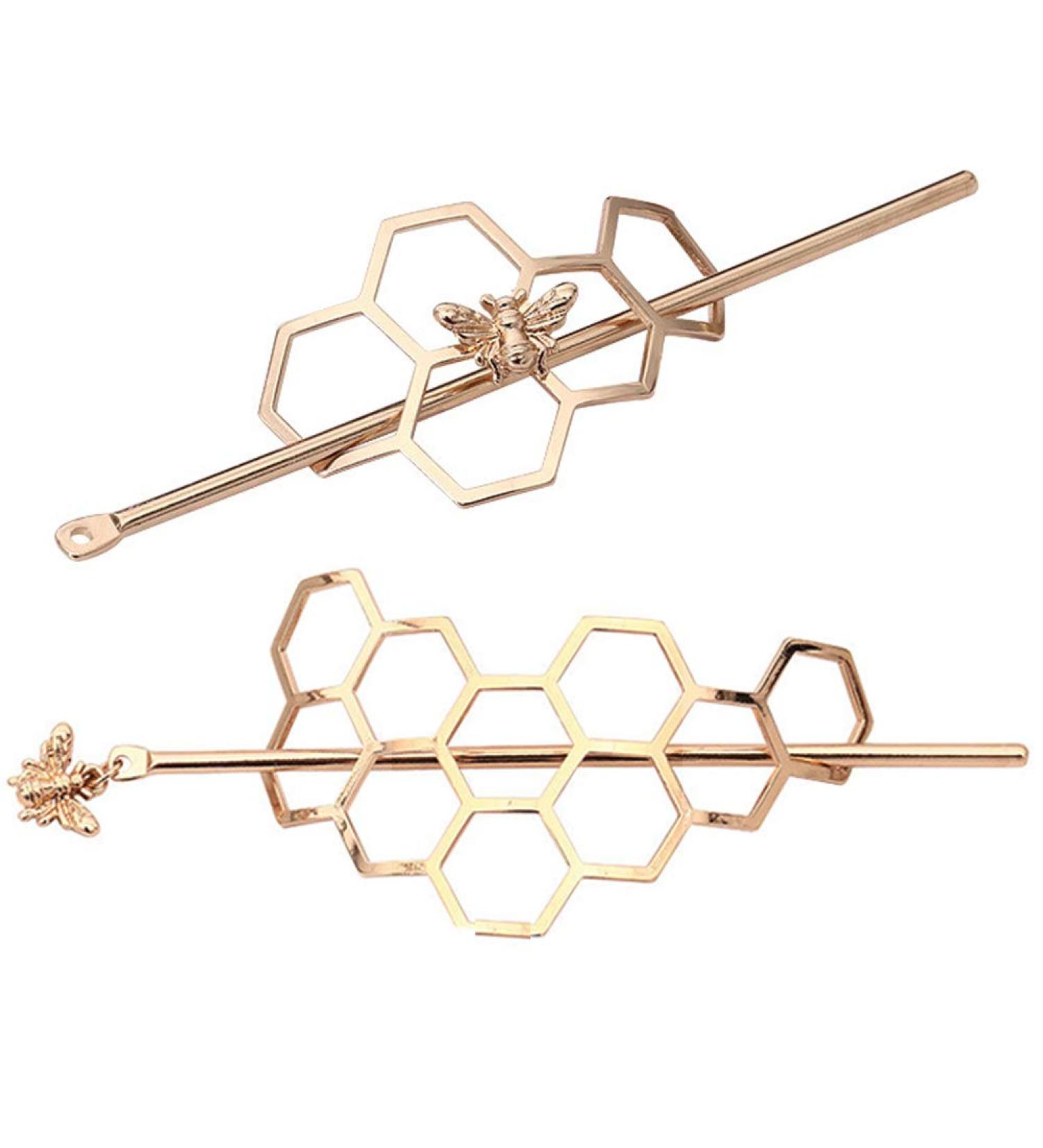 Dainty Geometric Bee Hair Sticks - 2Pcs Minimalist Gold & Silver Hairpins for Chignon Buns | Women's Hair Accessories - Buy Online on GoSupps.com