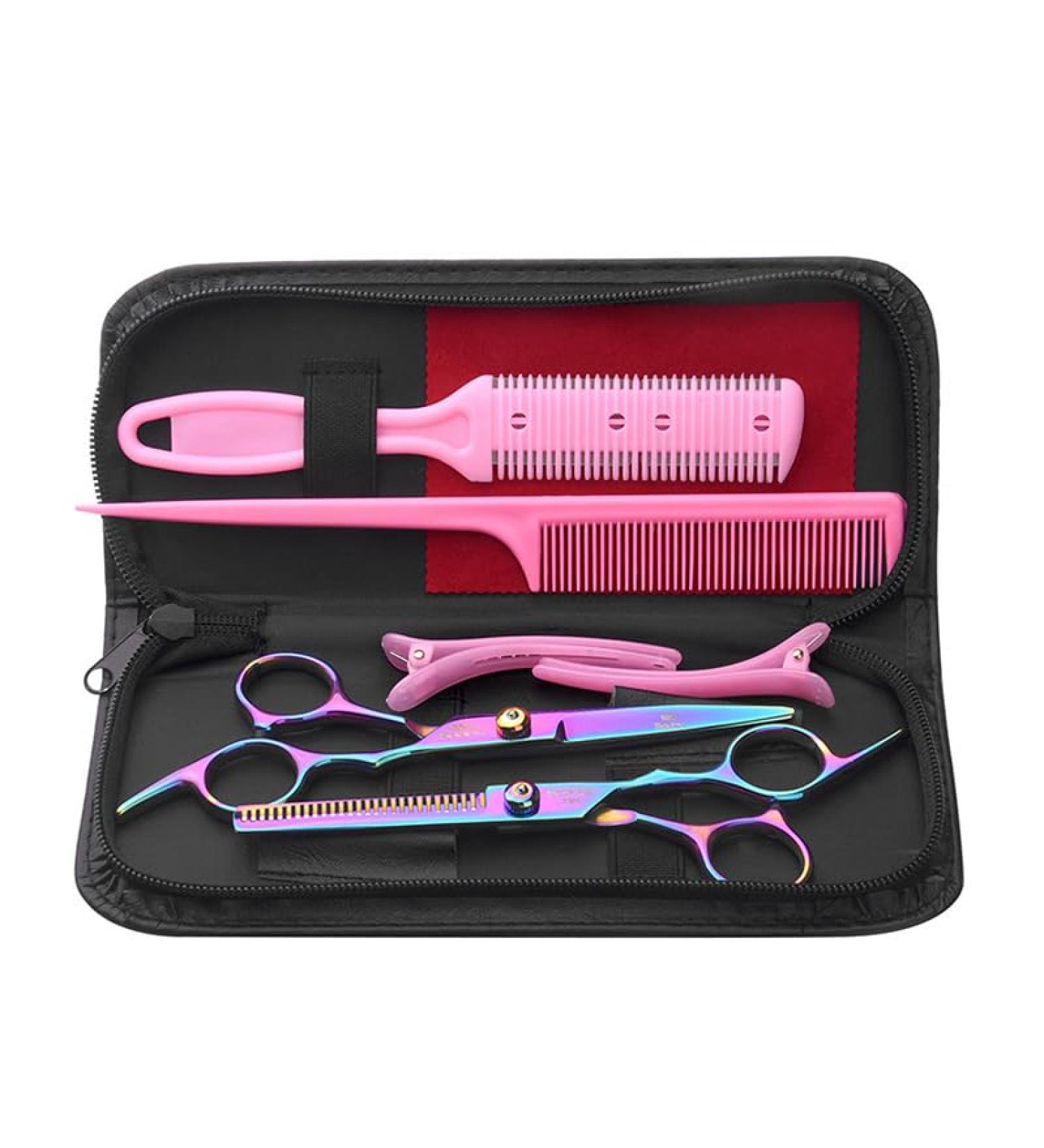 Colorful Professional Hair Cutting Scissors Set | Thinning Shears & Grooming Kit for Men Women & Pets - High-Quality Hairdressing Tools - Buy Online on GoSupps.com
