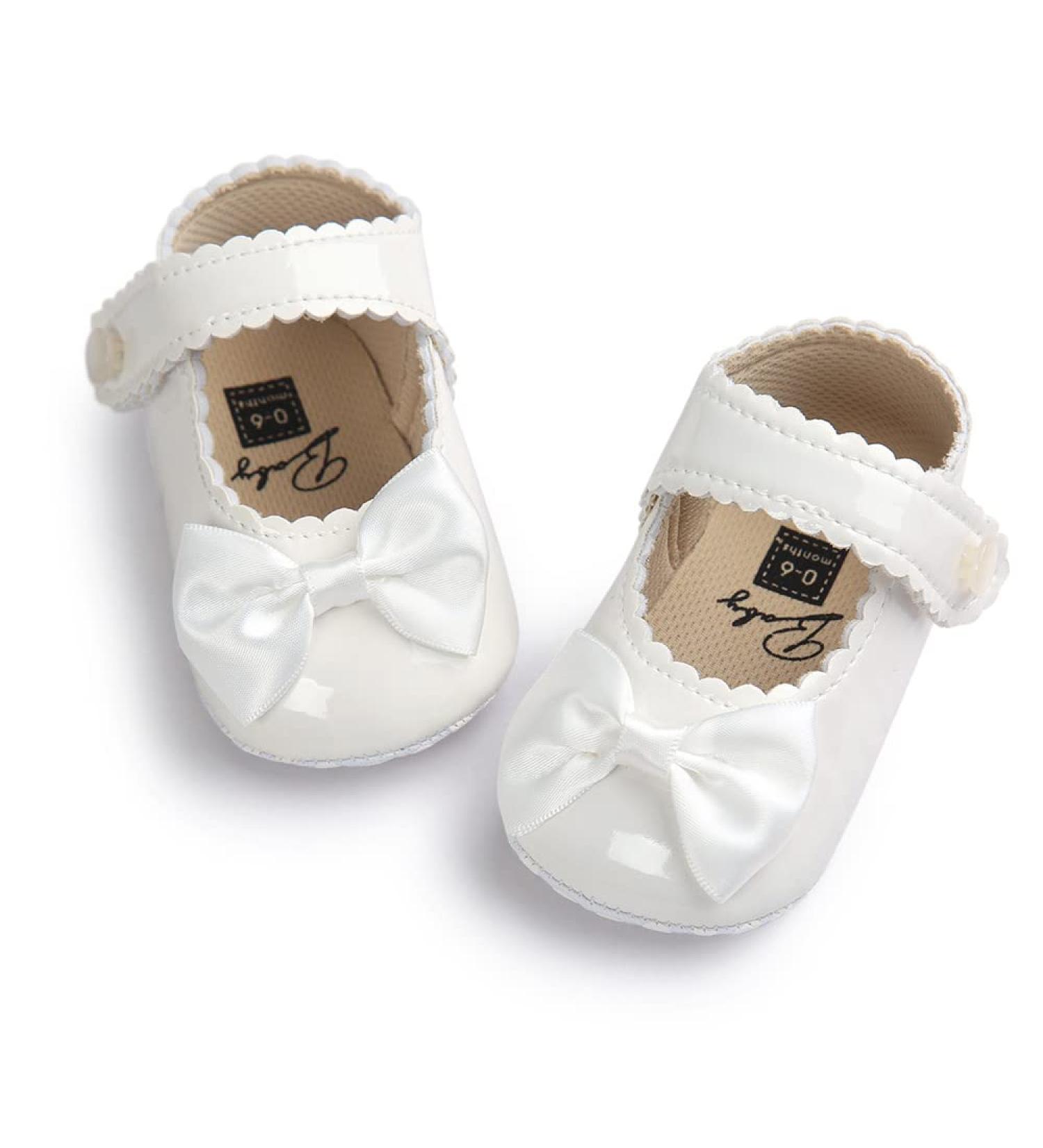 Baby Girls Bowknot Mary Jane Anti-Slip Princess Flats 6-12 Months - White - Buy Online on GoSupps.com