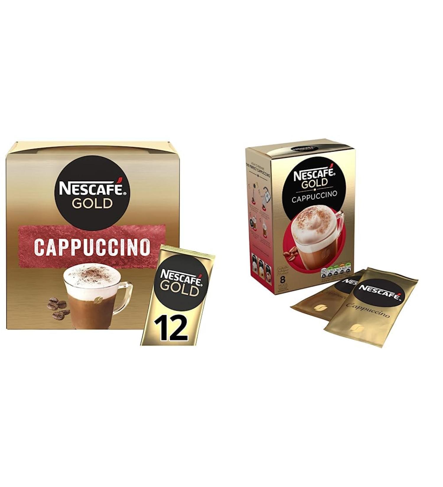 Nescaf Gold Cappuccino Sachets 12 Cups (Pack of 1) & Gold Cappuccino Unsweetened Taste Coffee Pack of 8 - Buy Online on GoSupps.com