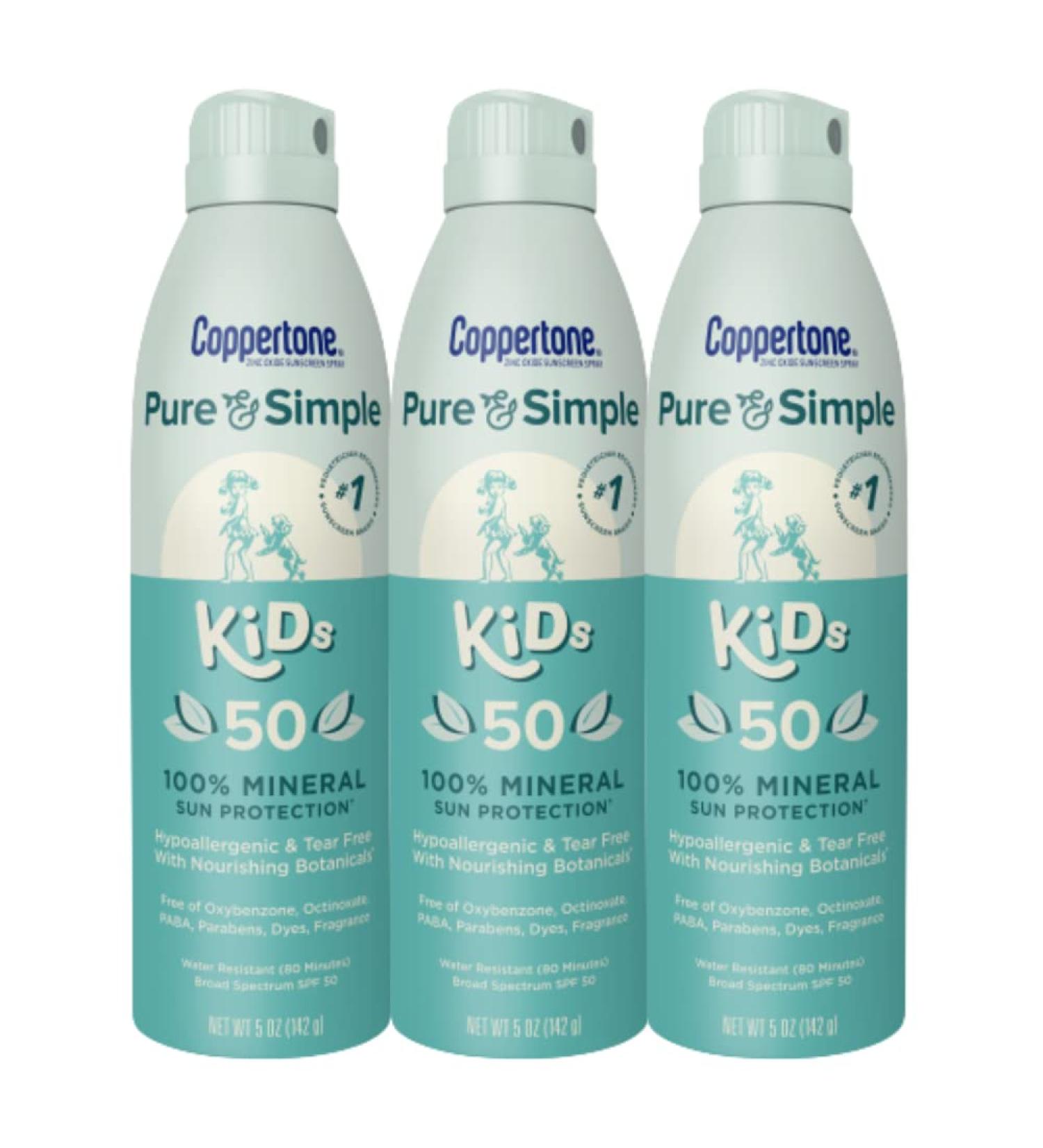 Coppertone Pure and Simple Kids Spray Sunscreen SPF 50 - Pack of 3 | Broad Spectrum Sunscreen for Kids 5 Oz - Buy Online on GoSupps.com