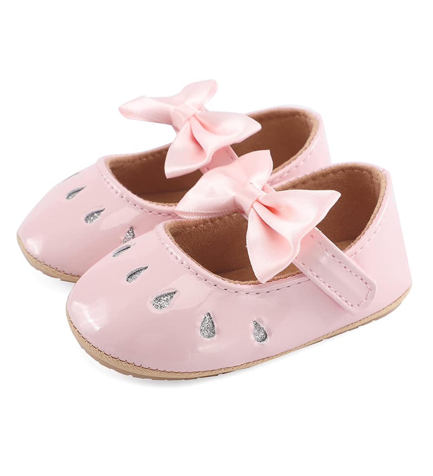 LACOFIA Baby Girls Anti-Slip First Walking Shoes | Bowknot Mary Jane Princess Party Shoes | 3-6 Months | Pink - Buy Online on GoSupps.com