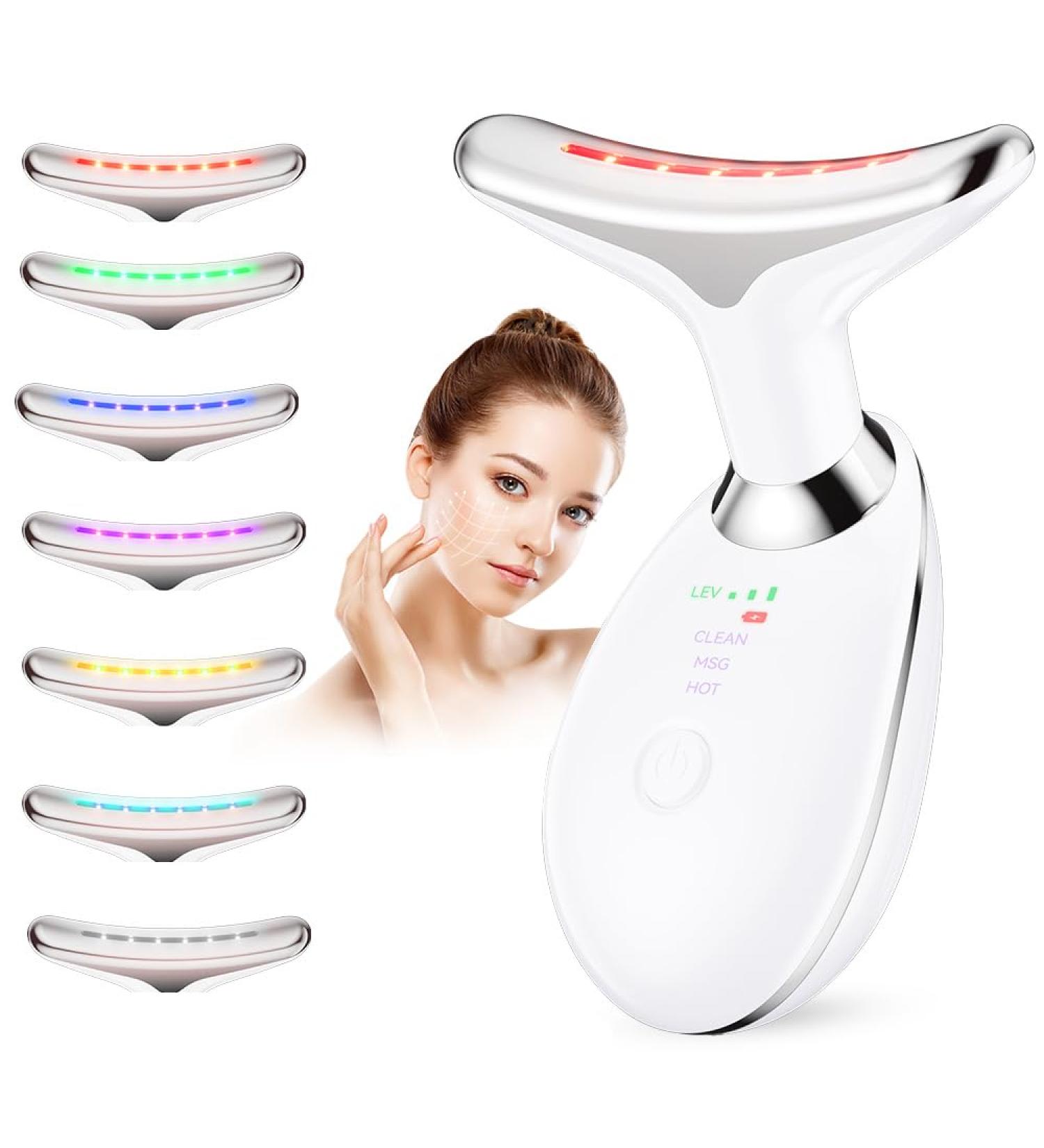 Neck Face Massager 7- IN -1 Multifunctional Facial Massager Face Sculpting Tool for Skin Care at-Home Face Tool with Vibration and Thermal (White) - Buy Online on GoSupps.com