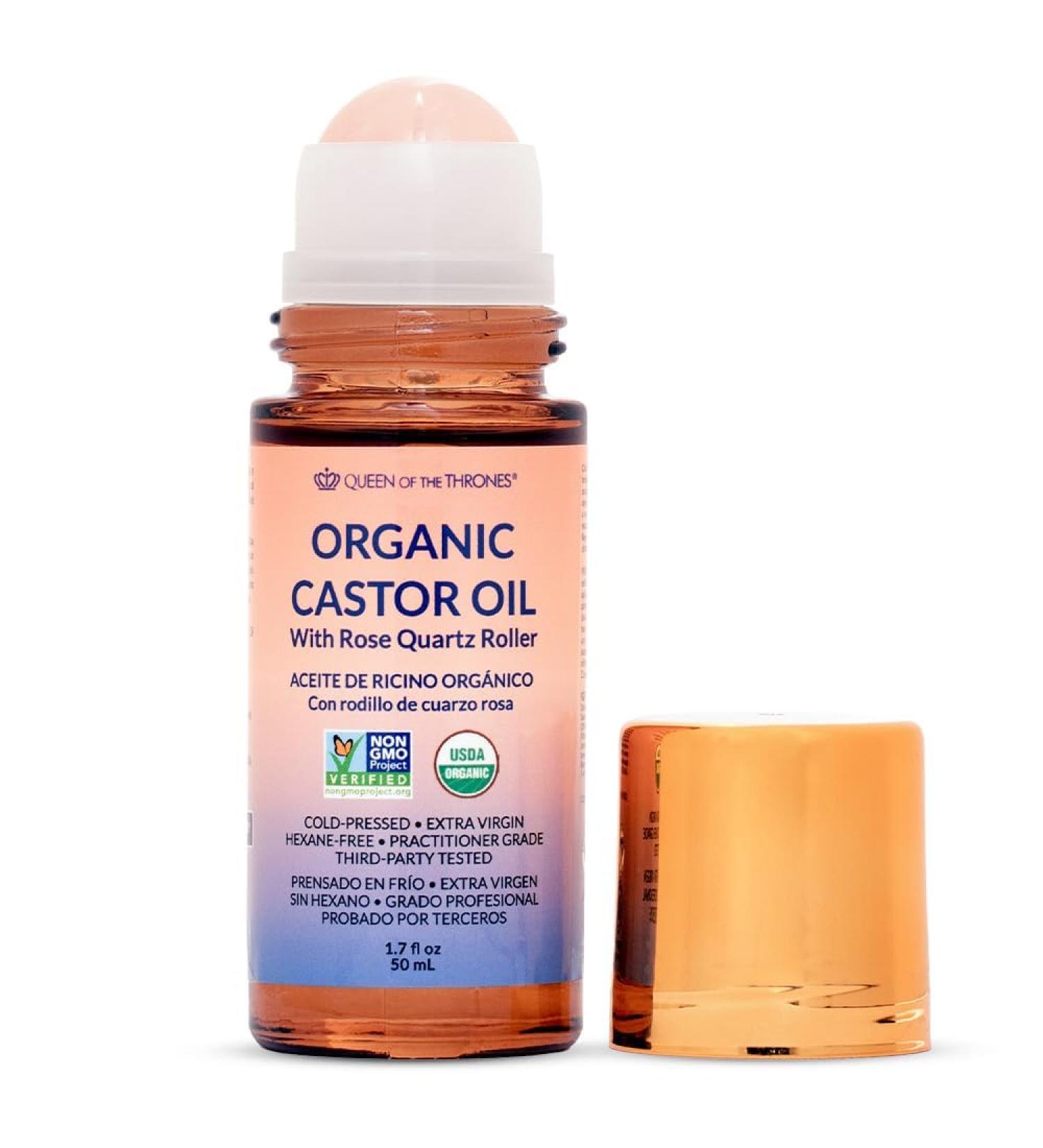 QUEEN OF THE THRONES Organic Golden Castor Oil Roll-On with Rose Quartz | 100% Pure for Skin Brows & Lashes and less mess Castor Oil Packs | Hexane-Free | USDA Certified | Cold-Pressed 1.7oz (50mL) - Buy Online on GoSupps.com