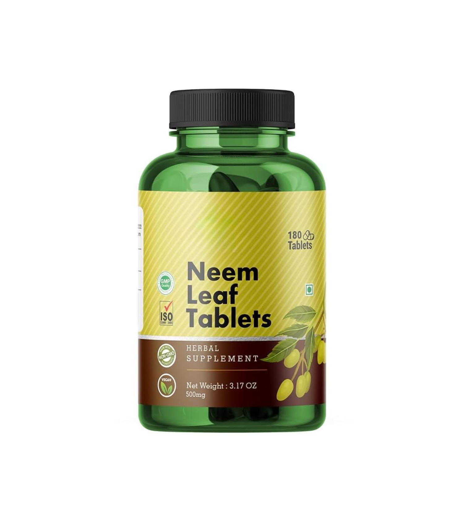 Neem Leaf Tablets -180 Neem 500 mg/Azadirachta Indica Natural Skin Care Skin Wellness Herbal ayurveda Supplement - 180 Tablet - Buy Online on GoSupps.com