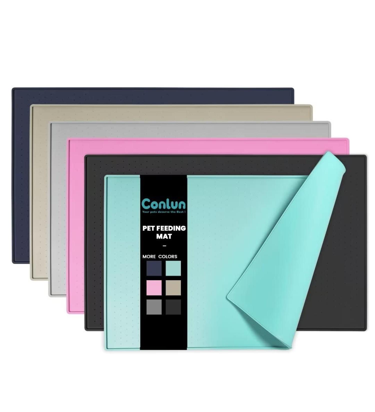 Conlun Non-Slip Dog & Cat Feed Mat - 100% Waterproof Elevated Edge Dishwasher-Safe 81x61 Turquoise - Buy Online on GoSupps.com