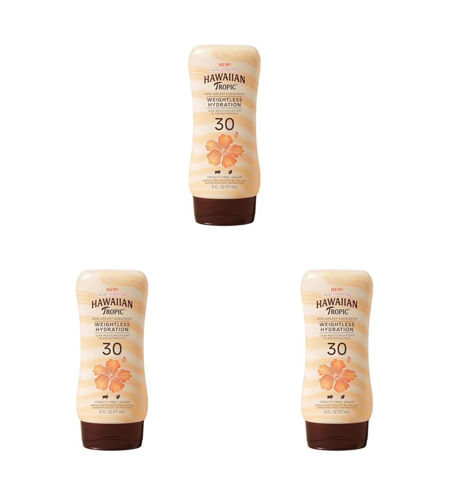 Hawaiian Tropic Weightless Hydration Lotion Sunscreen SPF 30 6oz | Oil Free Broad Spectrum Oxybenzone Free Body Sunscreen - Buy Online on GoSupps.com