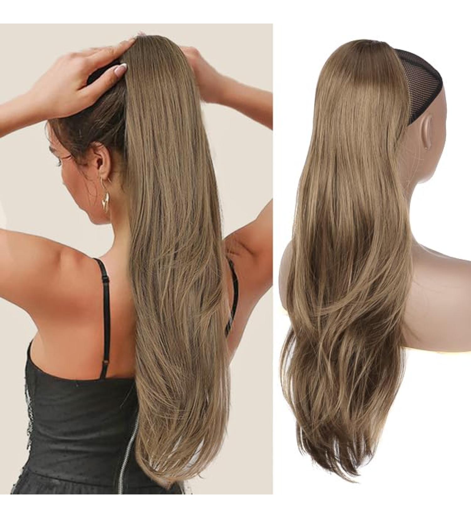 PORSMEER 26 Natural Curly Drawstring Ponytail Extension | Brown Synthetic Hairpiece for Women - Daily Use/Party - Brown-8/26 - Buy Online on GoSupps.com