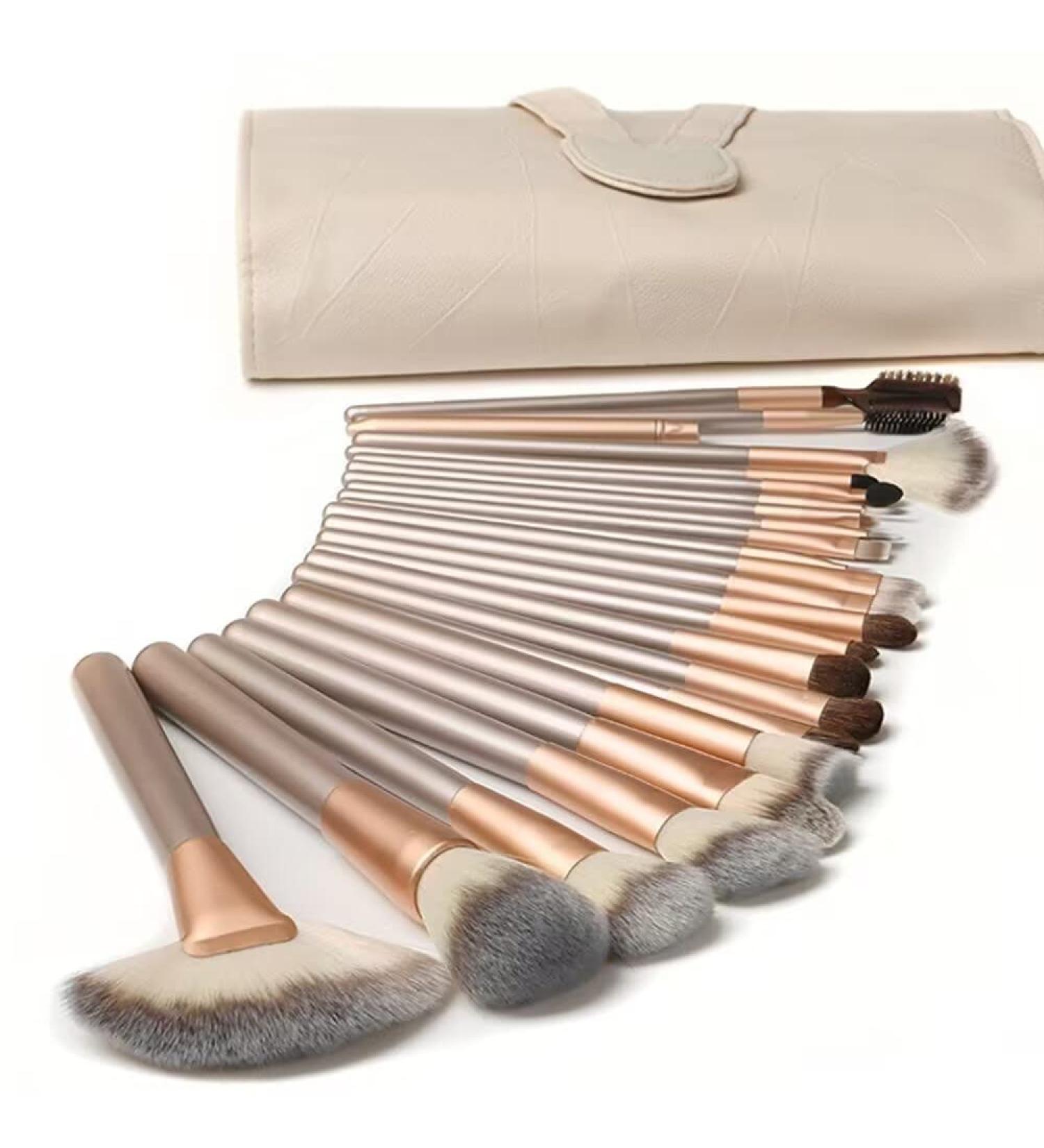 Ammiy Professional 18-Piece Makeup Brush Set with PU Leather Bag - Champagne Pink - Buy Online on GoSupps.com