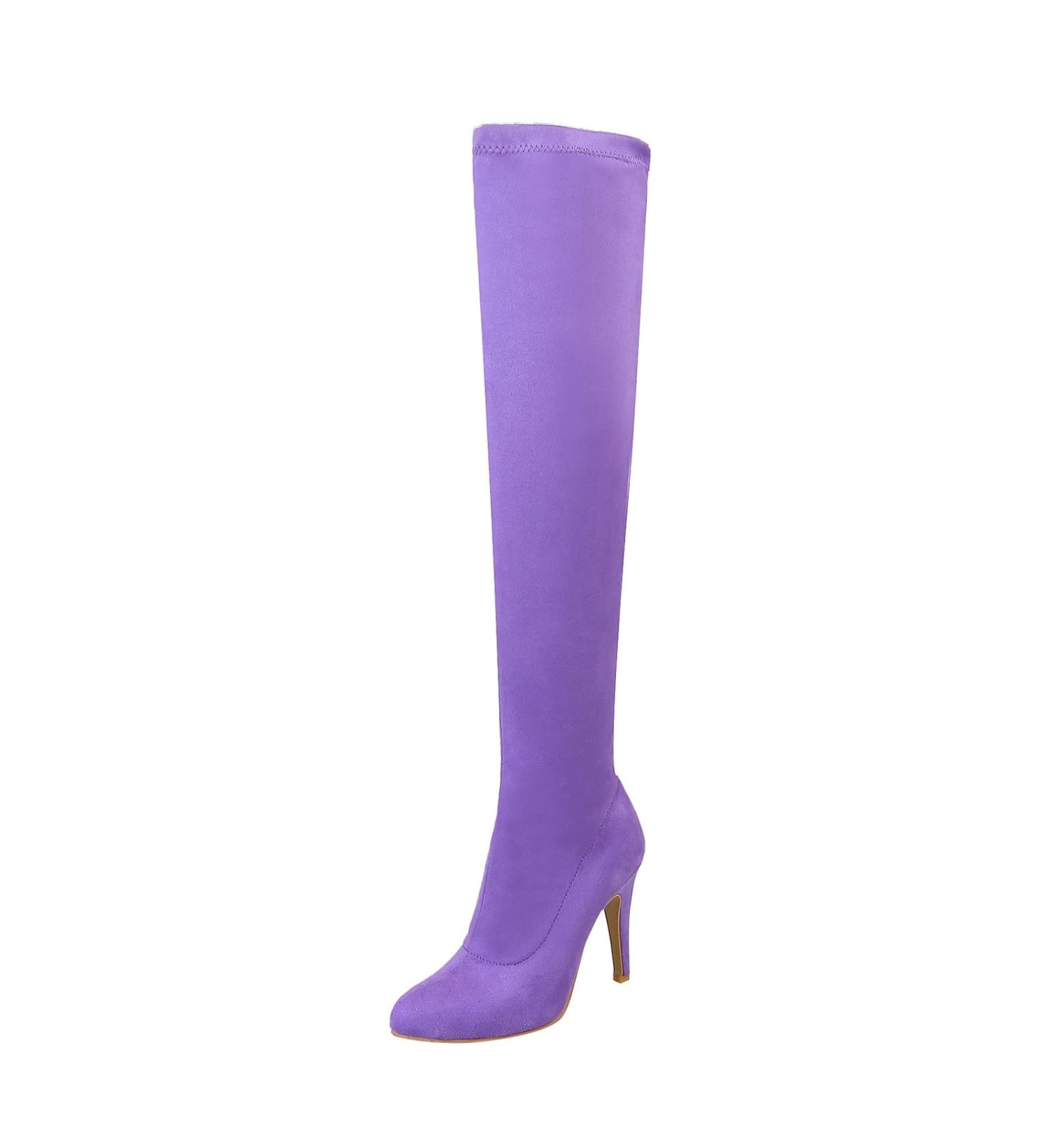 Shop Women's Winter Shoes: Comfortable Vintage Knee-High Leather & Suede Boots in Purple | Slipproof & Elegant Block Heel Overknee Styles - Buy Online on GoSupps.com