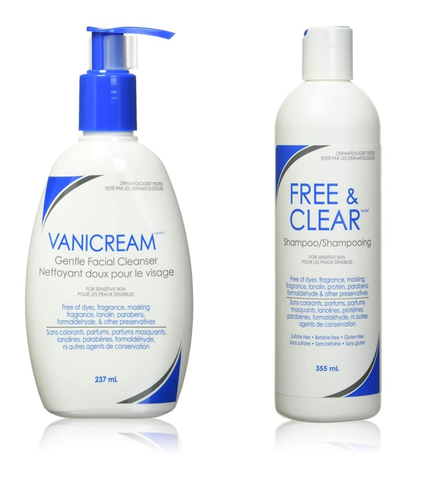 Vanicream Gentle Facial Cleanser with Pump Dispenser | 8 Ounce & Free & Clear Hair Shampoo | For Sensitive Skin | pH Balanced for all Hair Types | Fragrance and Paraben Free | 12 Ounce - Buy Online on GoSupps.com