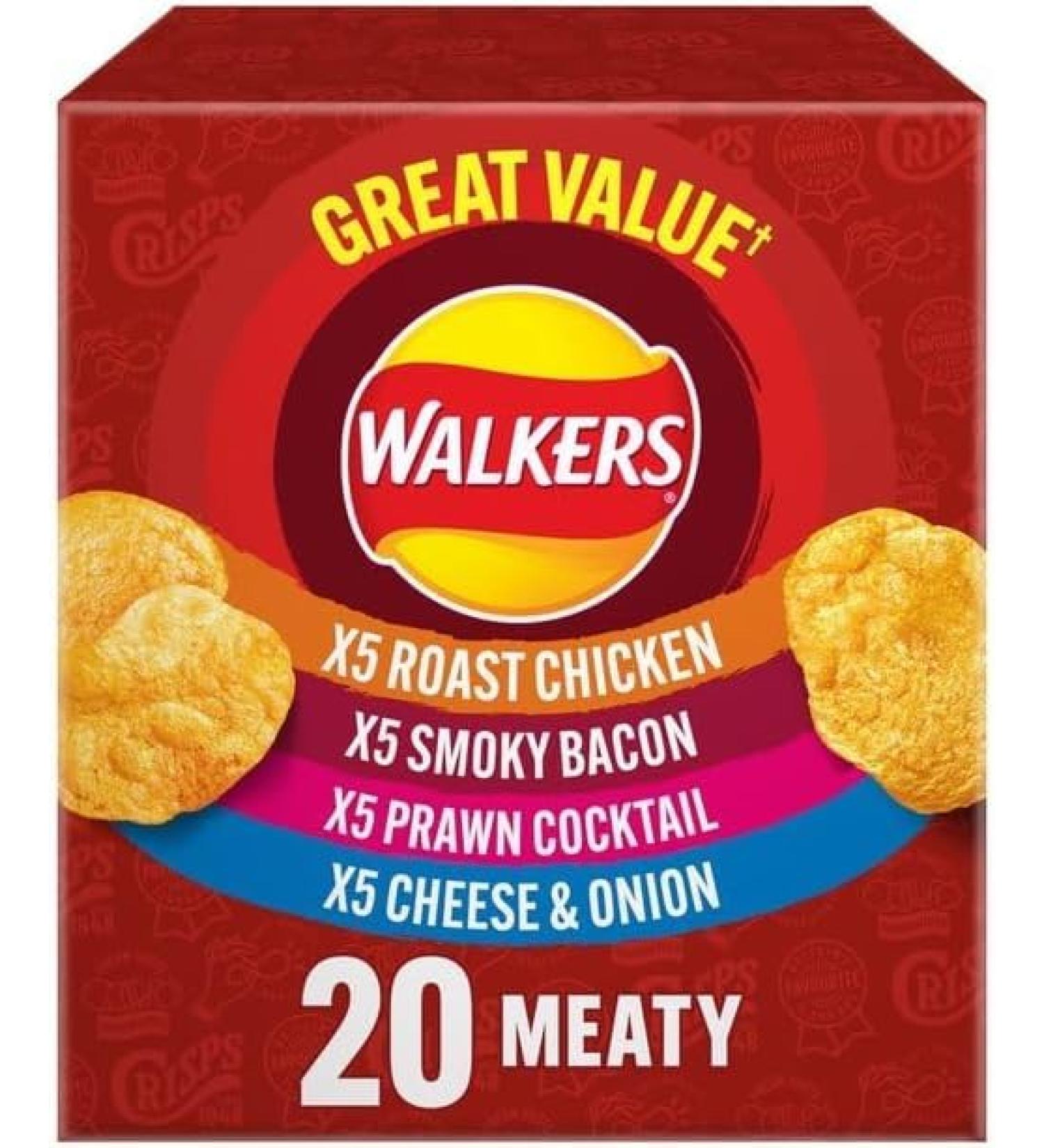 Walker Meaty Variety Multipack Crisps Box 20 x 25g (Pack of 2) | Assorted Flavors for Ultimate Snacking | Multipack | Savory and Crunchy - Buy Online on GoSupps.com