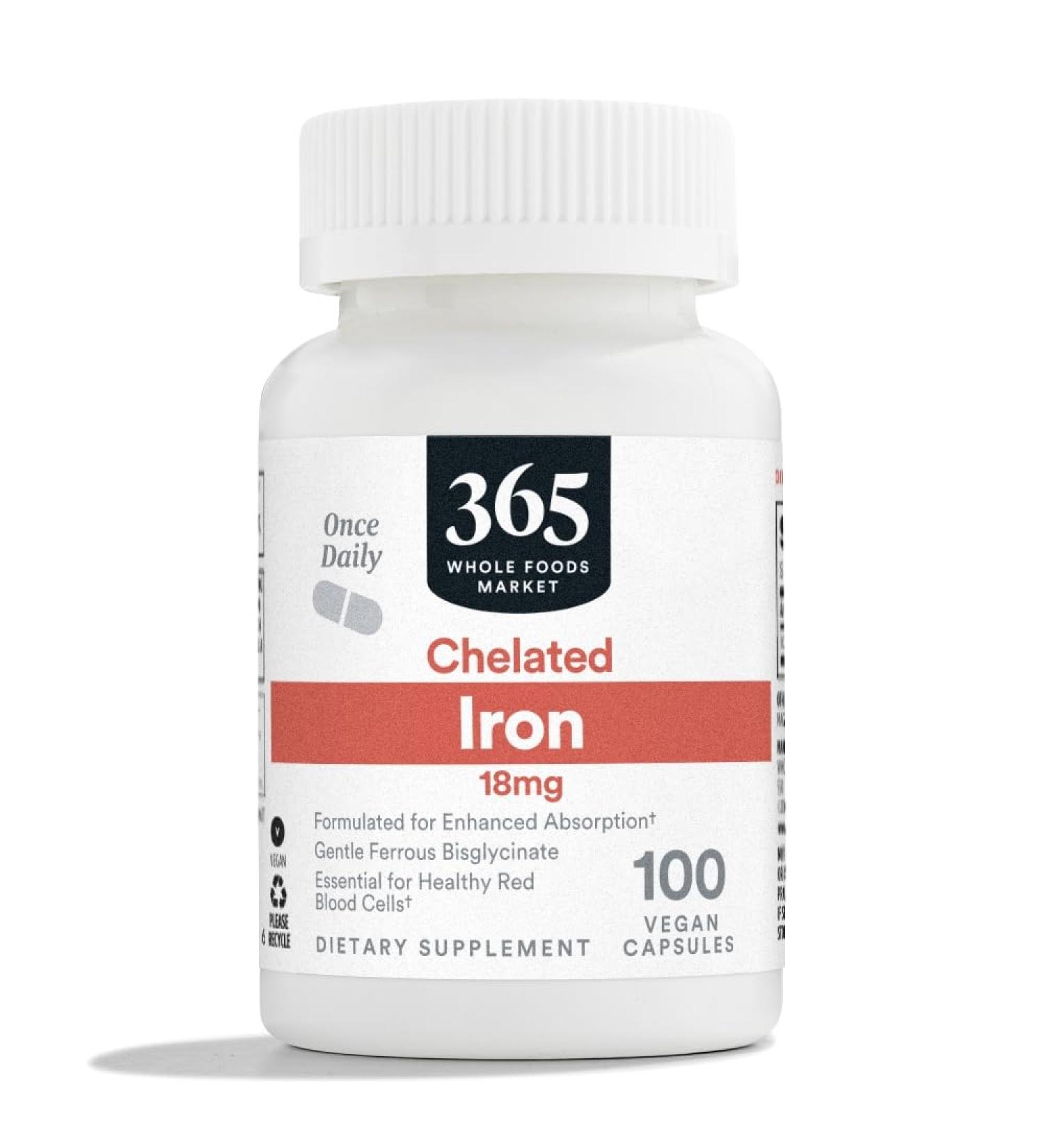 365 by Whole Foods Market Iron Chelated 18Mg 100 Veg Capsules Unflavored 100 Count (Pack of 1)