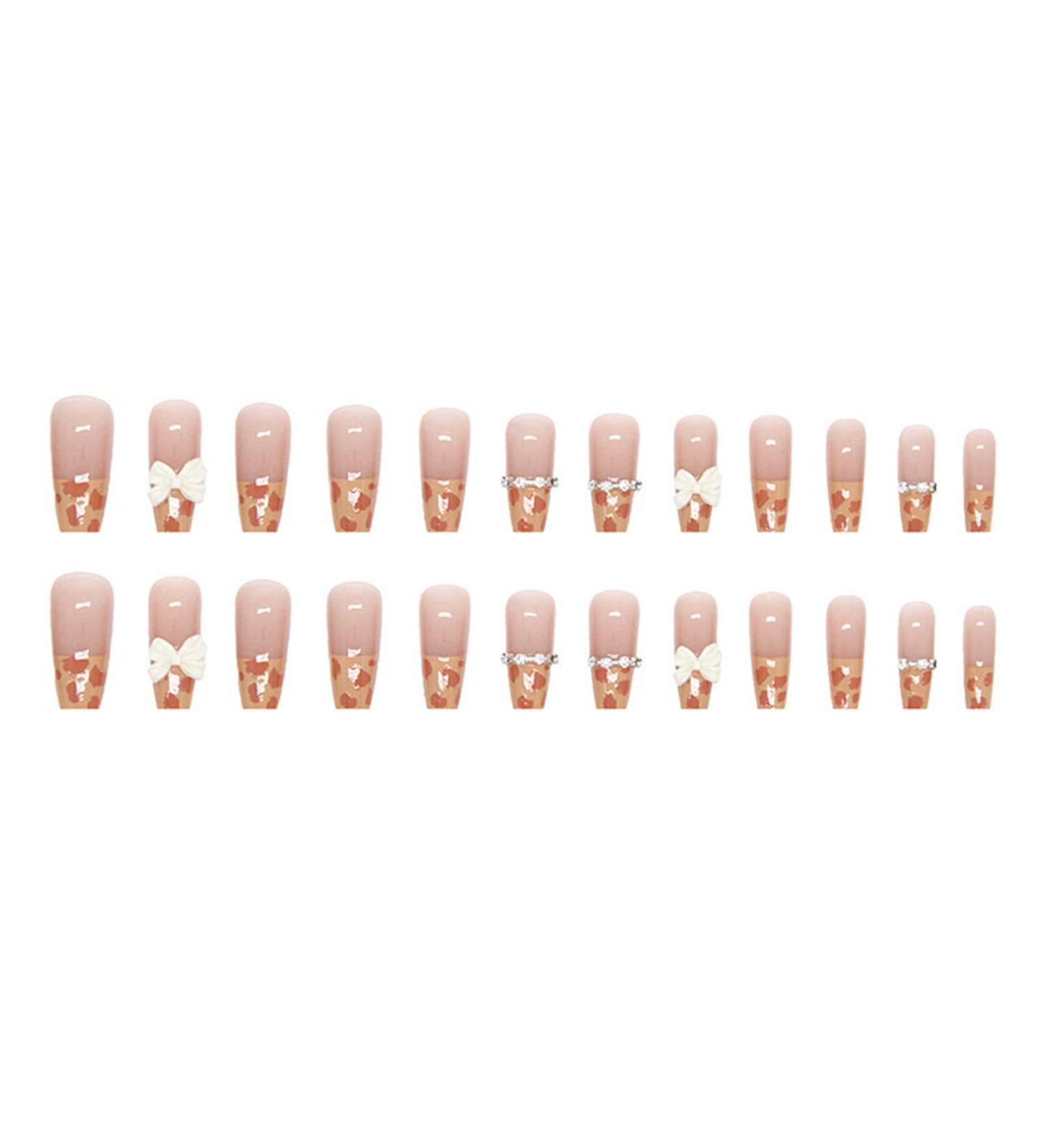 YOXIER Nail Patches Reusable Fadeless False Nails Mid Length Manicure Supplies Brown