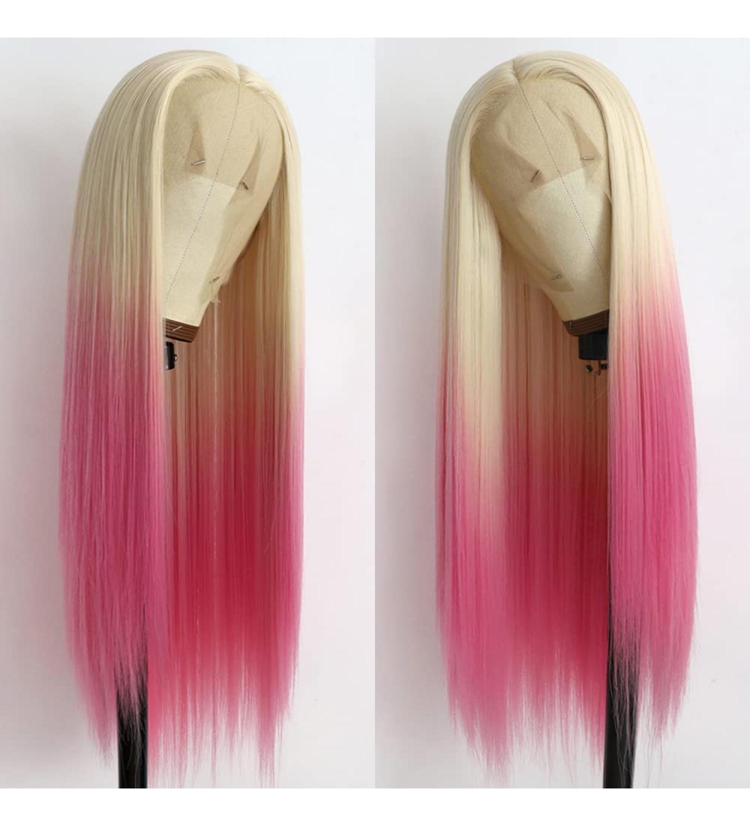 Itimay Long Straight Blonde to Pink Ombre Synthetic Lace Front Wig - Heat Resistant & Glueless - Buy Online on GoSupps.com