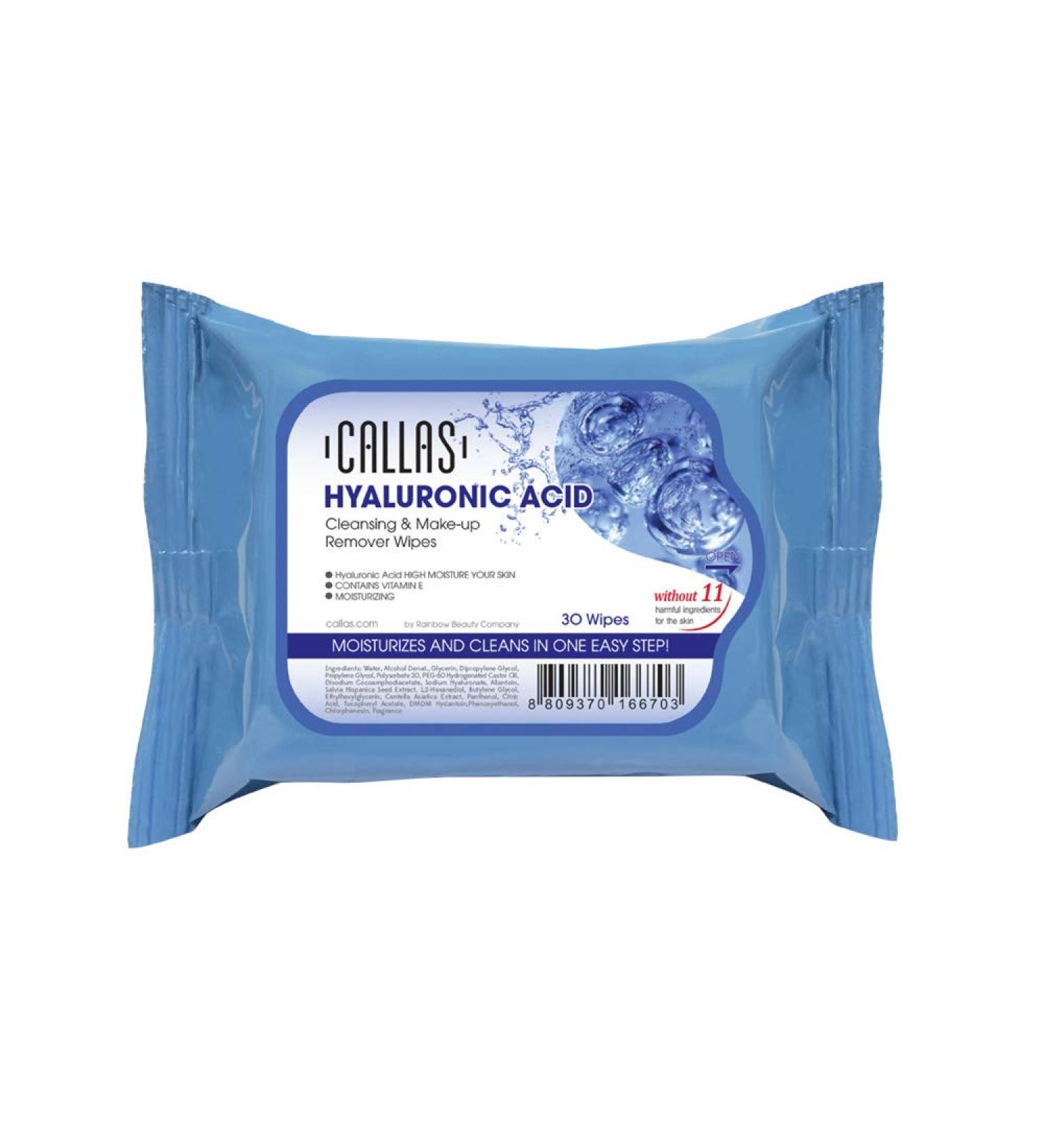 Callas Hyaluronic Acid Cleansing & Makeup Remover Wipes New (30 Count)