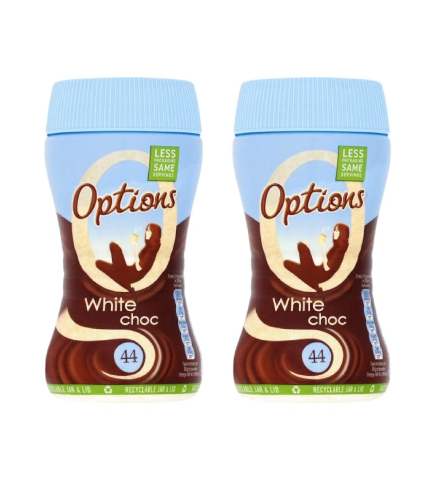 Options White Hot Chocolate 220g - 2 Pack | White Chocolate Flavoured Instant Hot Drink. - Buy Online on GoSupps.com