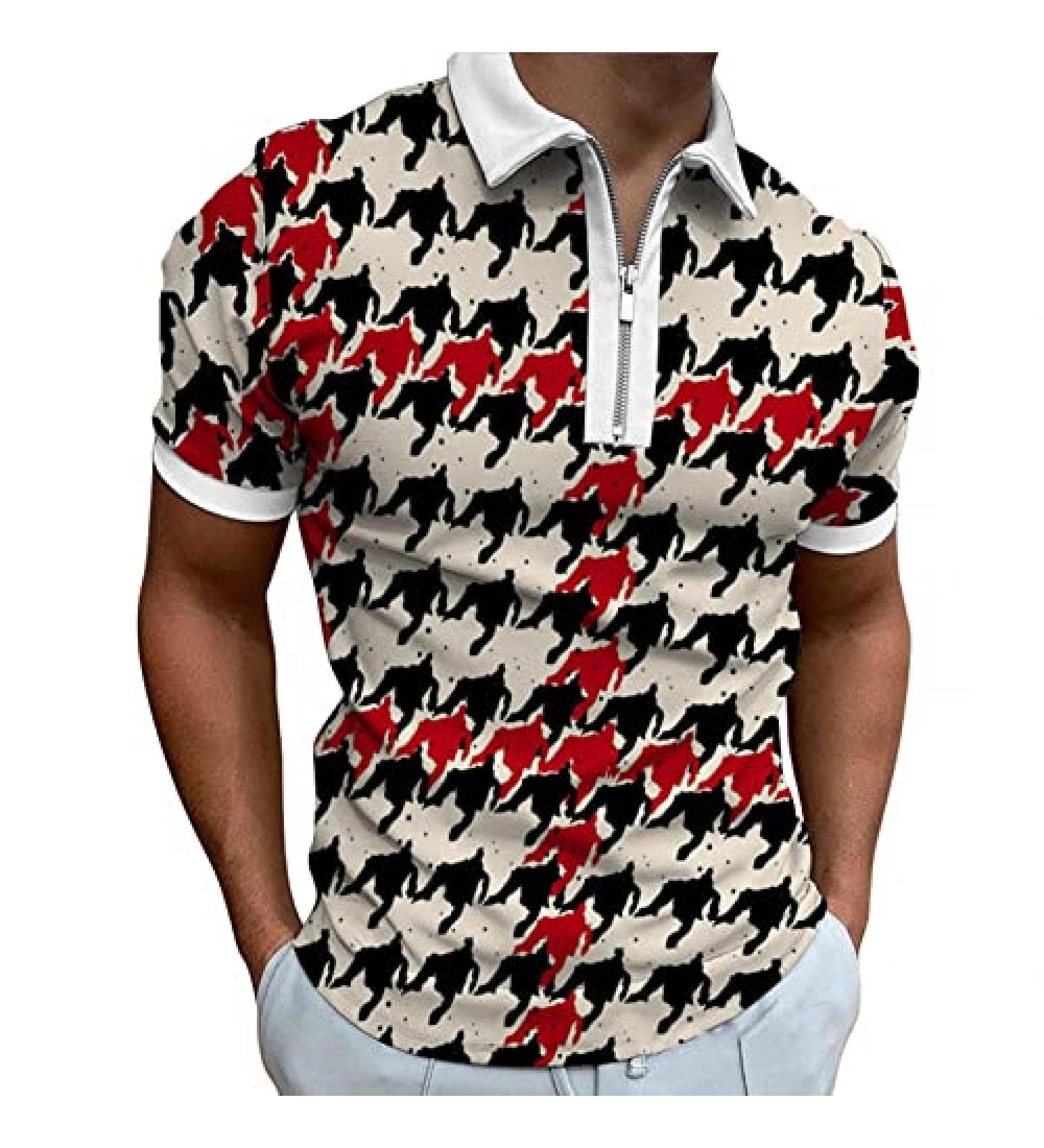 Men's Slim Fit Zipper Polo Shirt - Red, Size Medium | Casual Short Sleeve Sports T-Shirt | Athletic Blouse ZX03 - Buy Online on GoSupps.com