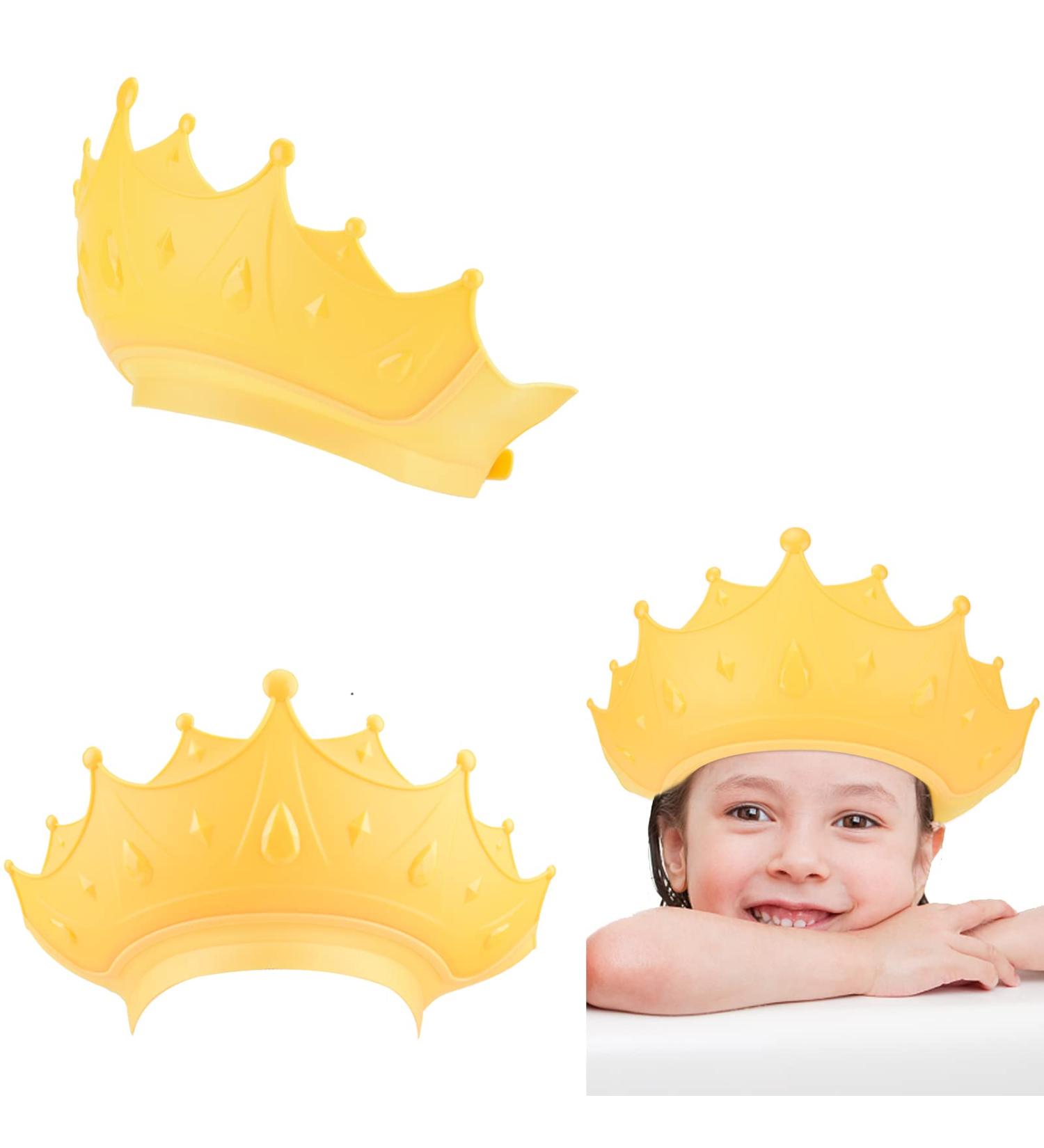 RosewineC Crown Shape Baby Shower Cap - Eye and Ear Protection for Kids 6 Months to 9 Years - Adjustable Bath Hat - Yellow - Buy Online on GoSupps.com