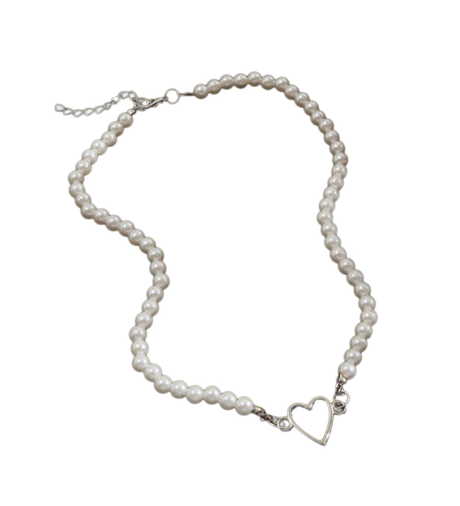 Oralgos Elegant Heart Necklace - Delicate Love & Pearl Charm Jewelry for Every Occasion - Fashionable Silver Necklace - Buy Online on GoSupps.com