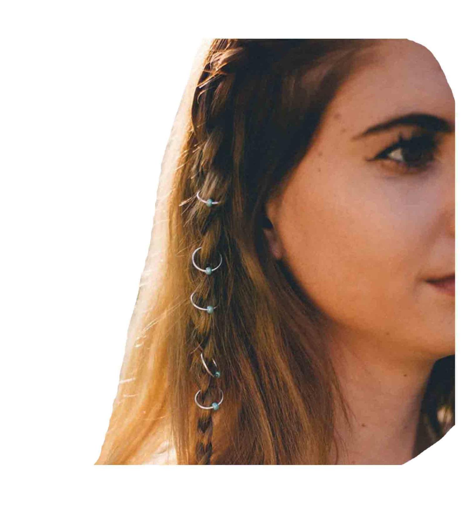 Yheakne Boho Tribal Turquoise Circle Hair Ring Set Boho Braid Rings Dreadlock Dirty Braid Hair Bow Clips Silver Hair Braid Rings Hair Clip Rings Decoration Hair Accessories (Silver Circle with - Buy Online on GoSupps.com
