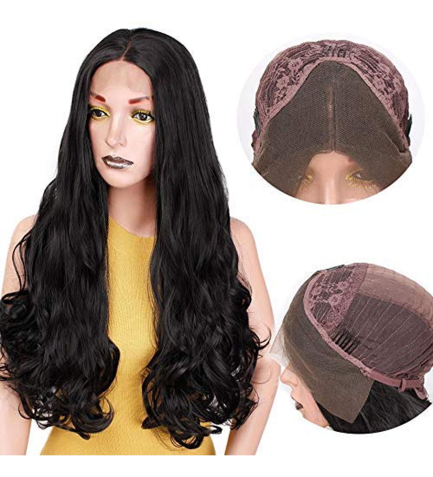HBINGBING Long Wavy Black Lace Front Synthetic Wig for Women - Heat Resistant Natural Hairline Perfect for African American Style - Buy Online on GoSupps.com