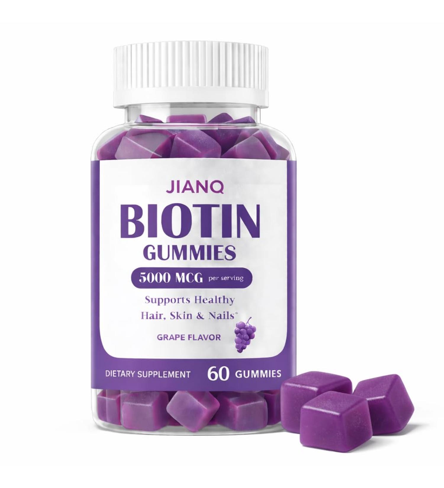 JianQ Biotin Gummies for Hair Skin & Nails High Strength 5000 mcg Biotin with Collagen Zinc & Vitamin C | Vegan Sugar-Free Non-GMO | Supports Healthy Hair Growth | 60 Count - Buy Online on GoSupps.com