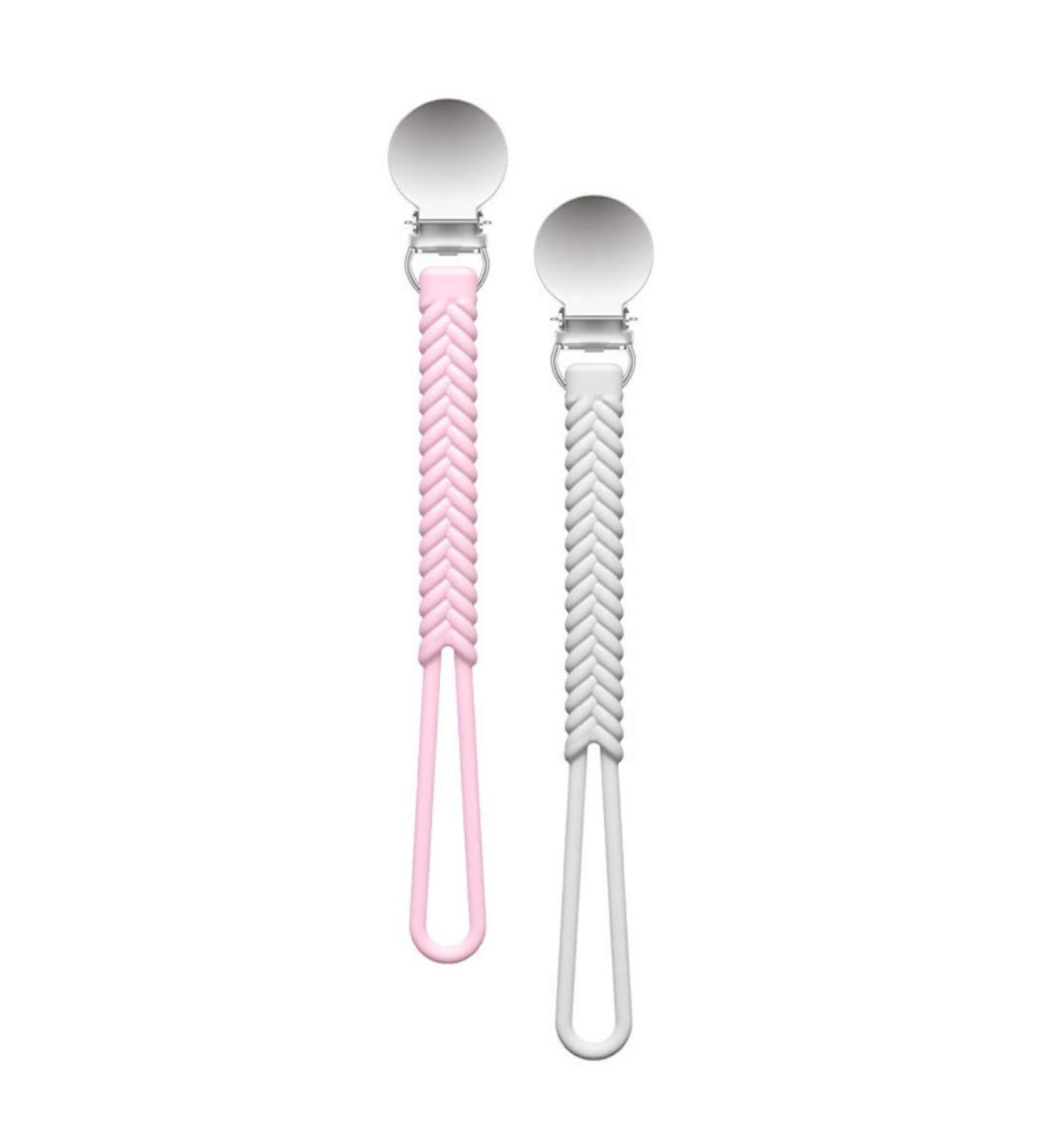 Pickle and Olive Silicone Pacifier Clip - Braided Paci Holder Set of 2 (Pink + Gray) - Buy Online on GoSupps.com