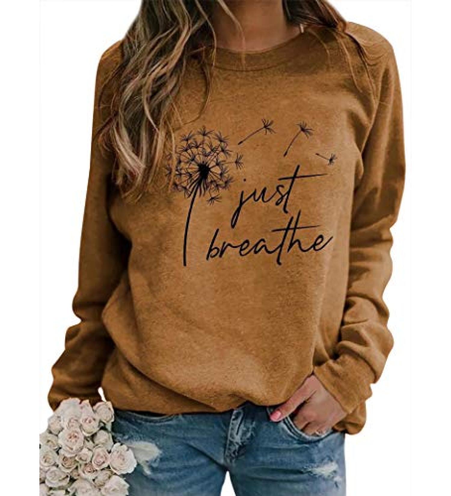 OUNAR Women's Just Breathe Dandelion Sweatshirt - Casual Crewneck Pullover - Khaki Medium - Buy Online on GoSupps.com