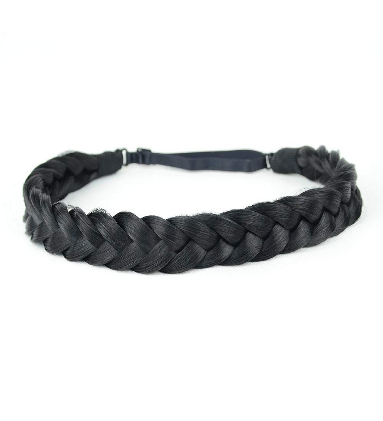 Bobiya 2 Strands Synthetic Hair Fold Headband - Classic Chunky Braids Elastic Toupet for Women & Girls (Black) - International Shipping Available - Buy Online on GoSupps.com