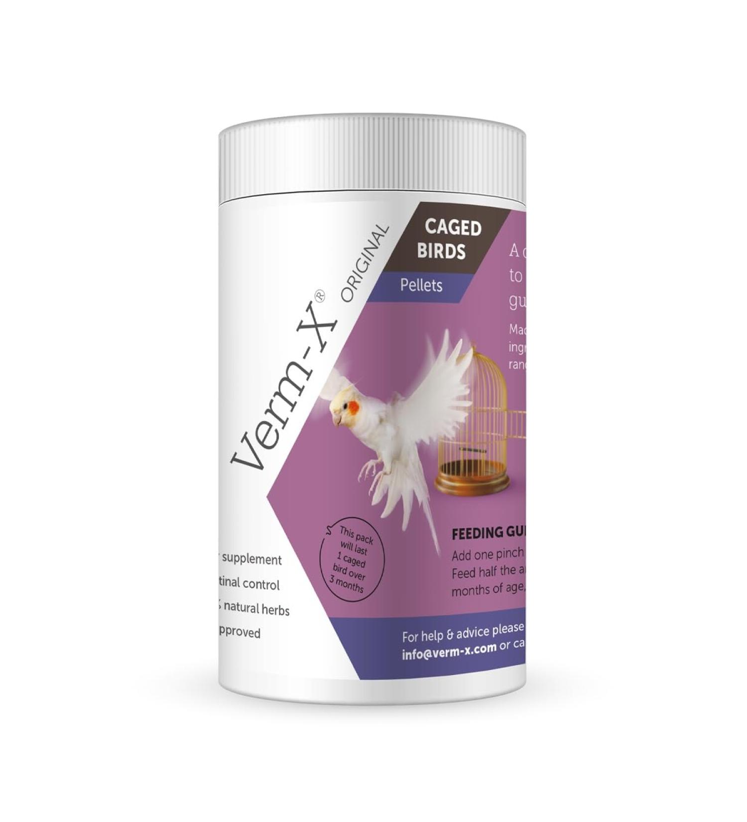 Verm-X Original All Natural Pellets for Caged Birds. SupportsIntestinal Hygiene. Vet Approved.Restores and Maintains Gut Vitality. Wormwood Free Recipe. clear - Buy Online on GoSupps.com