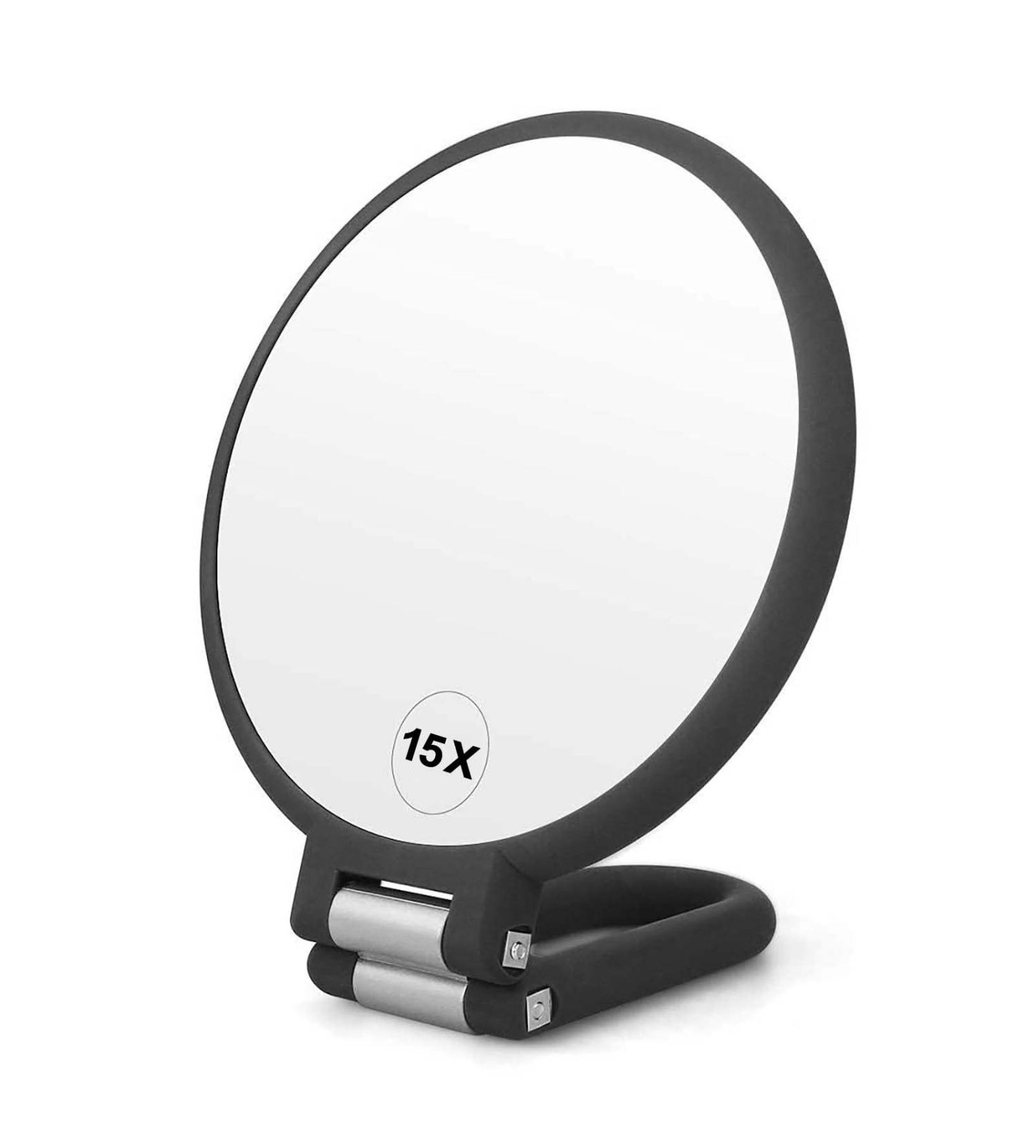 CLSEVXY Double Sided Handheld Mirror 1X 15X Magnification - Travel Friendly - Adjustable Rotation Pedestal - Vanity Makeup Desk Mirror - Buy Online on GoSupps.com